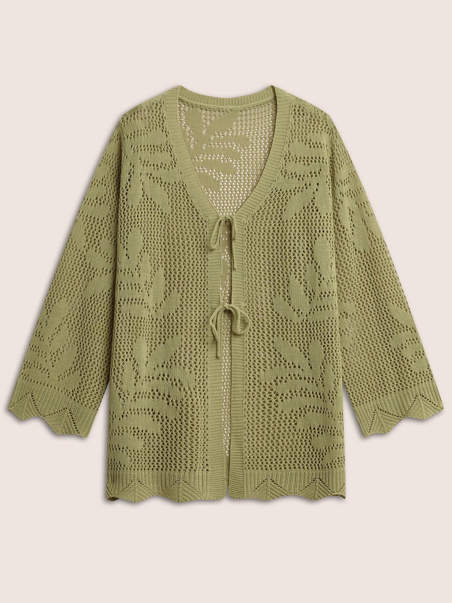 Plants Hollow Out Ties Scalloped Trim Cardigan - Image 9