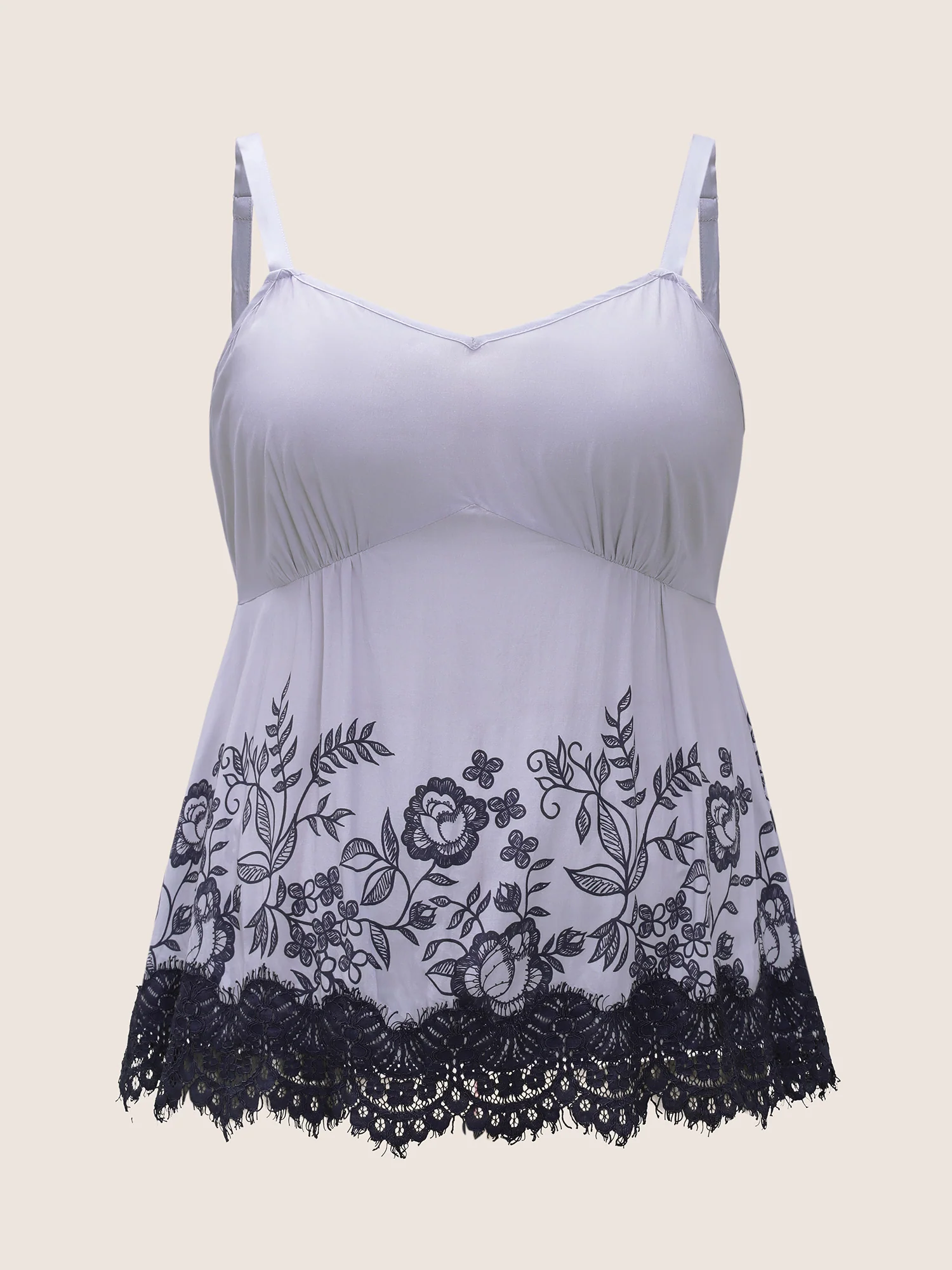 Floral Contrast Lace Panel Adjustable Pajama Top - Image 7