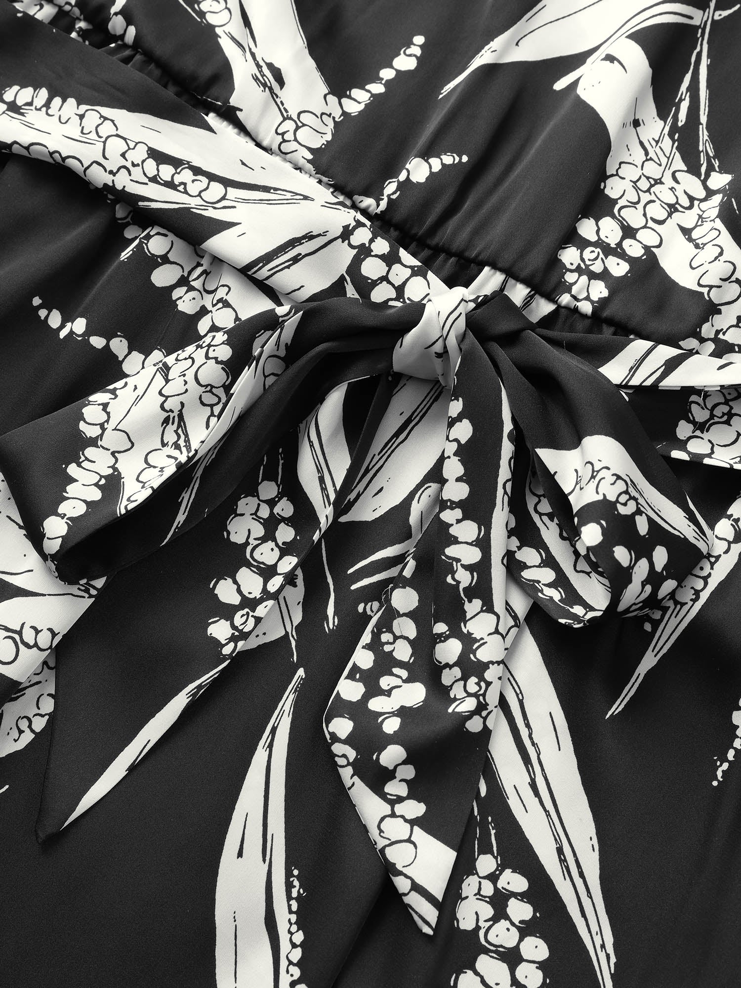 Plants Print Notched Belted Pocket Dress - Image 5