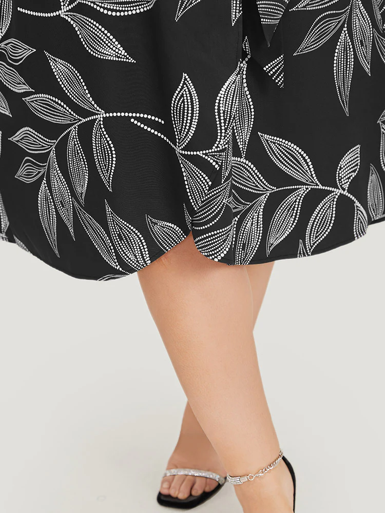 Plants Print Overlap Collar Belted Tank Dress - Image 8