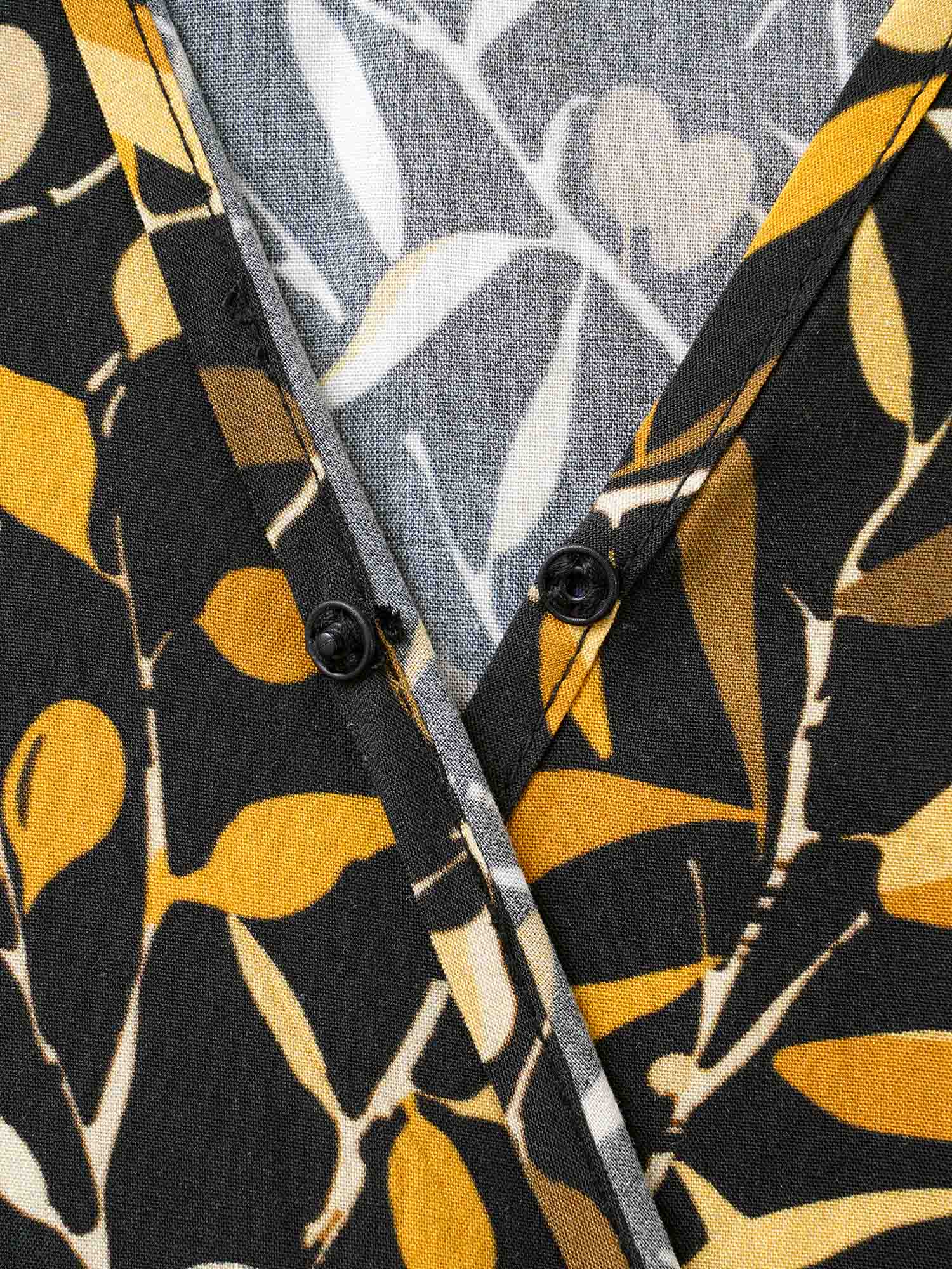 Plants Print Overlap Collar Midi Dress - Image 5