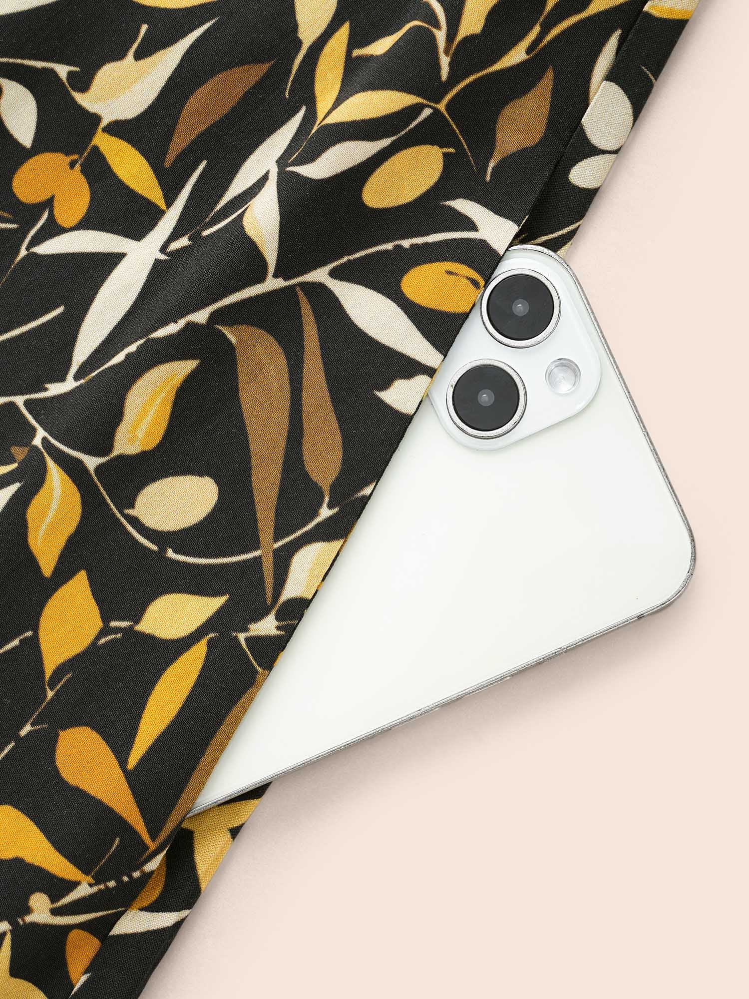 Plants Print Overlap Collar Midi Dress - Image 6