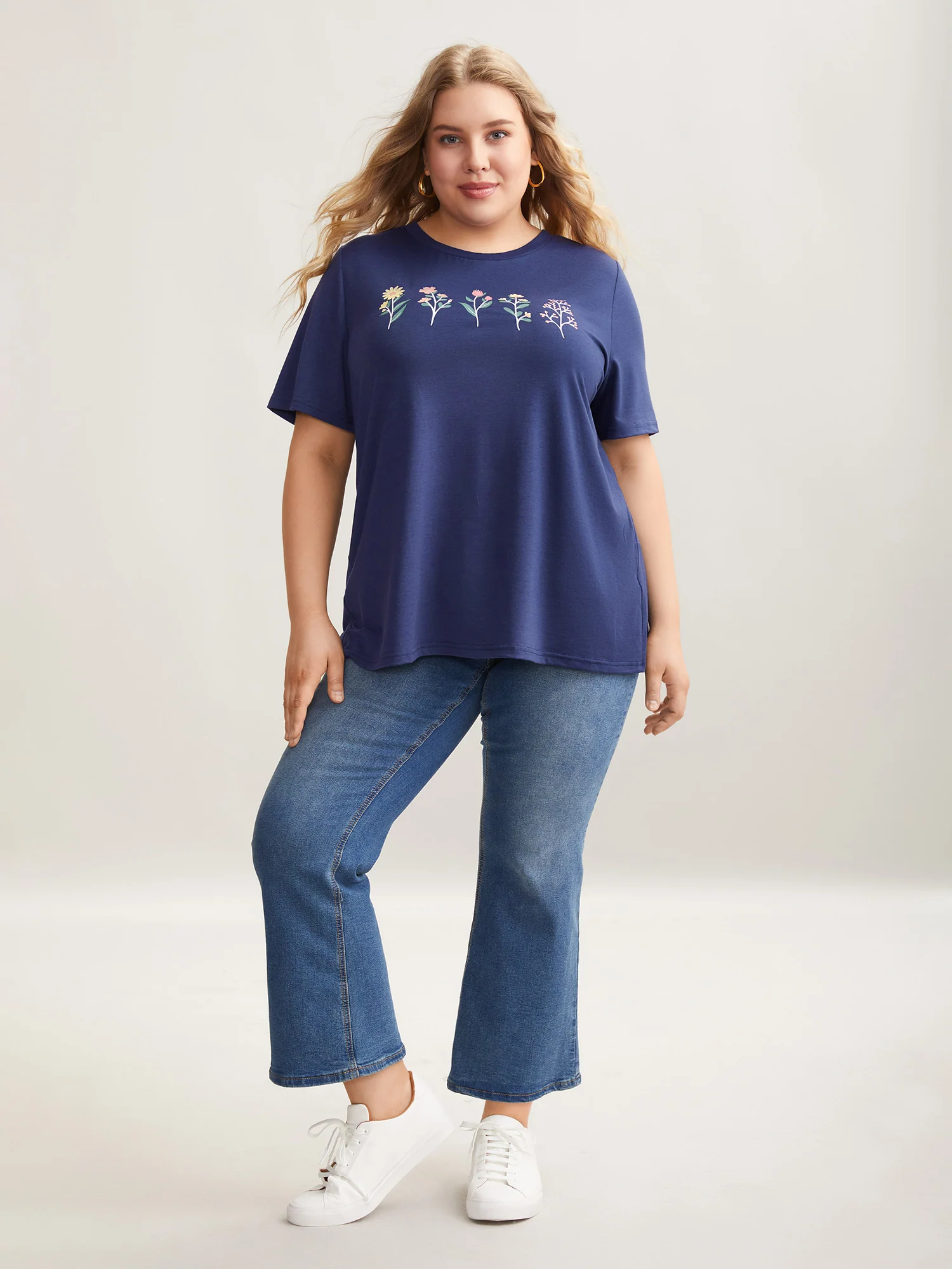 Plants Print Stretchy Crew Neck T-Shirt - Image 3