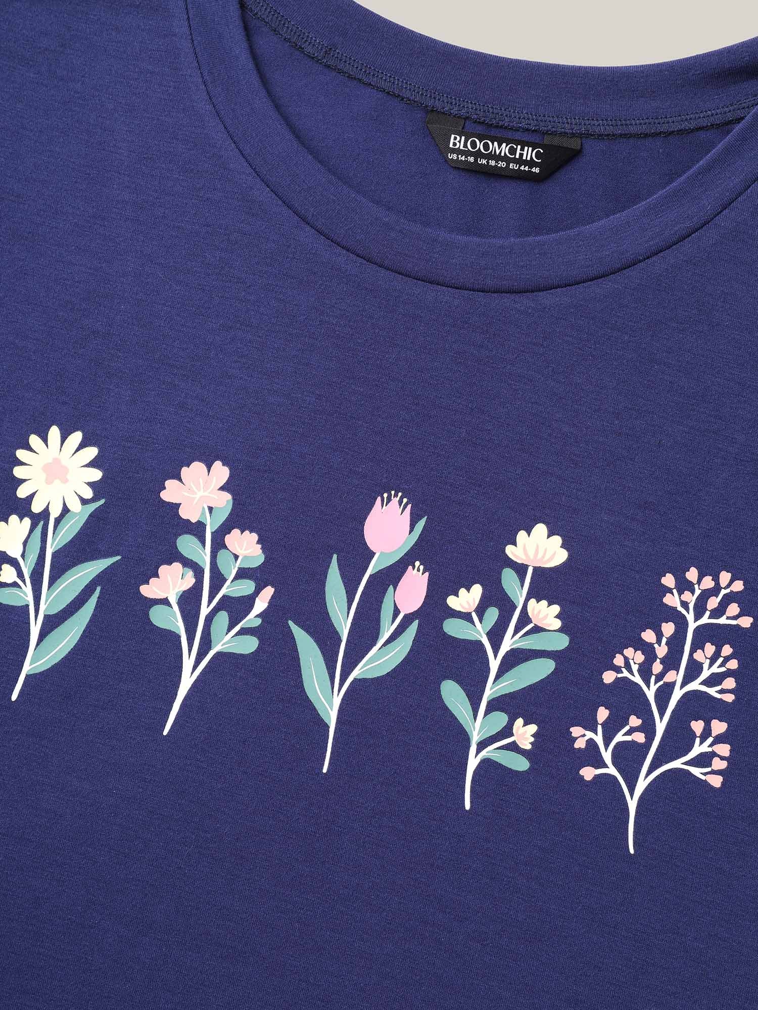 Plants Print Stretchy Crew Neck T-Shirt - Image 5