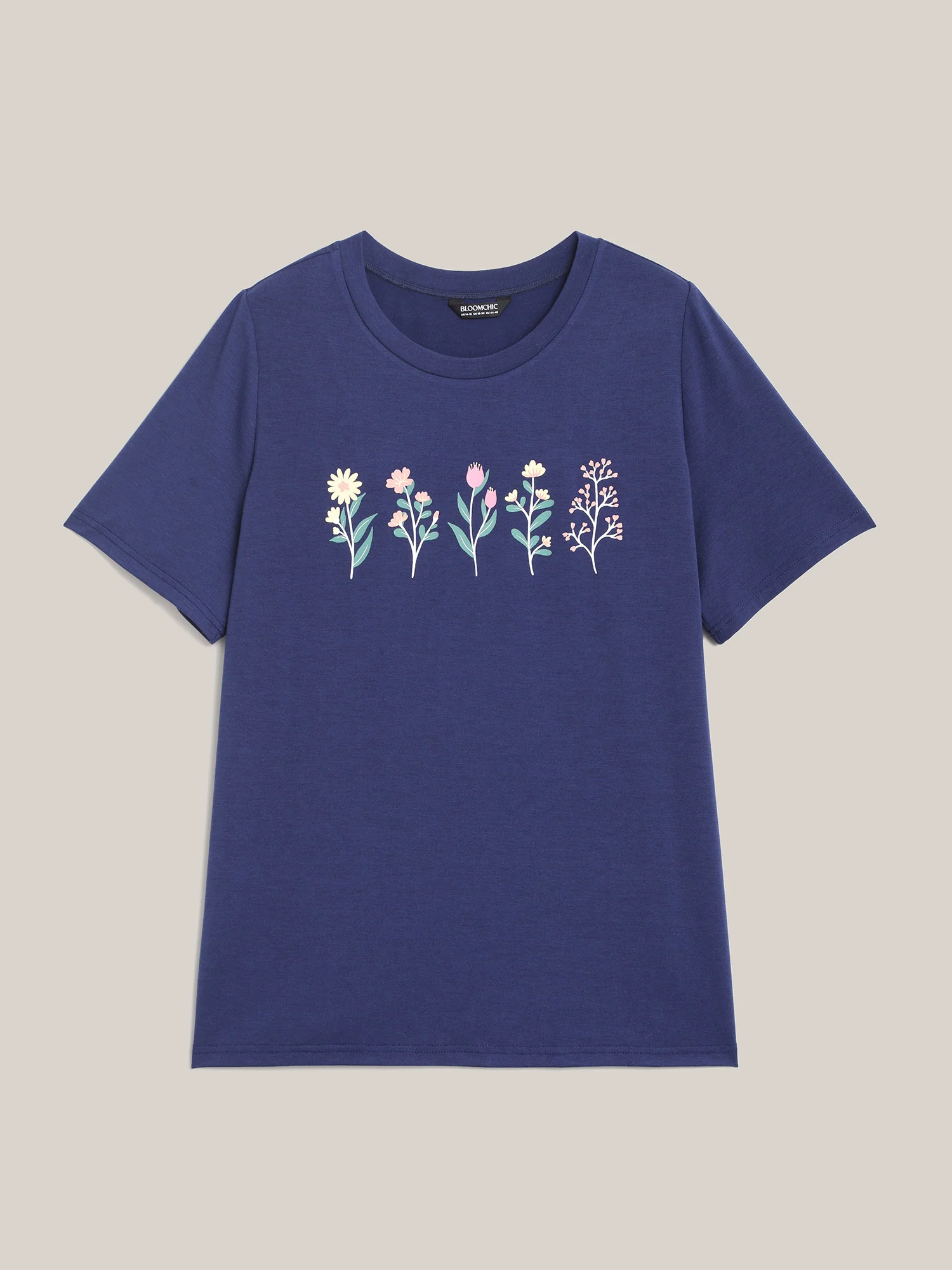 Plants Print Stretchy Crew Neck T-Shirt - Image 6