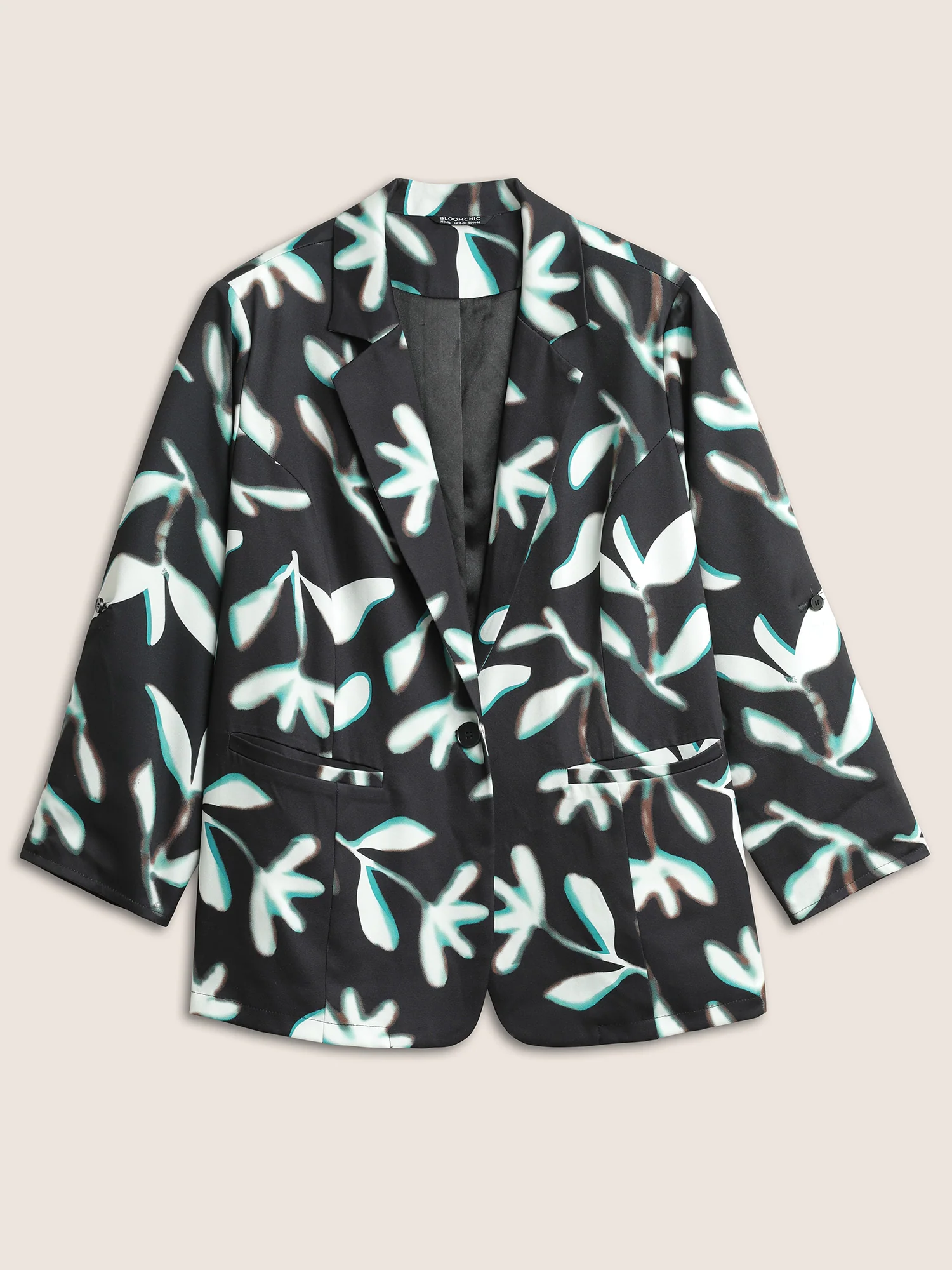 Plants Print Suit Collar Button Up Tab Sleeve Blazer - Image 8