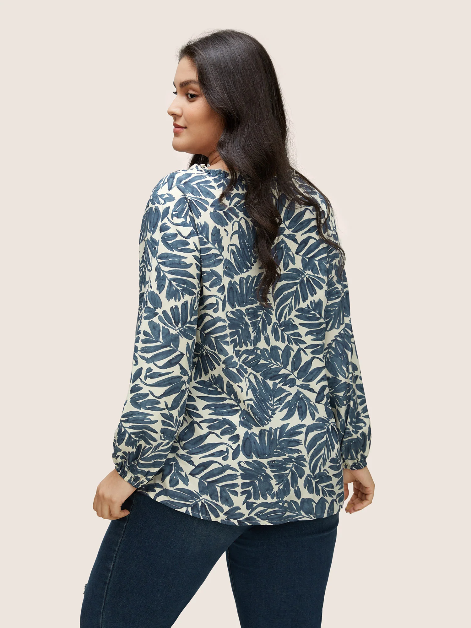 Plants Tassel Trim Tie Neck Rayon Blouse - Image 4