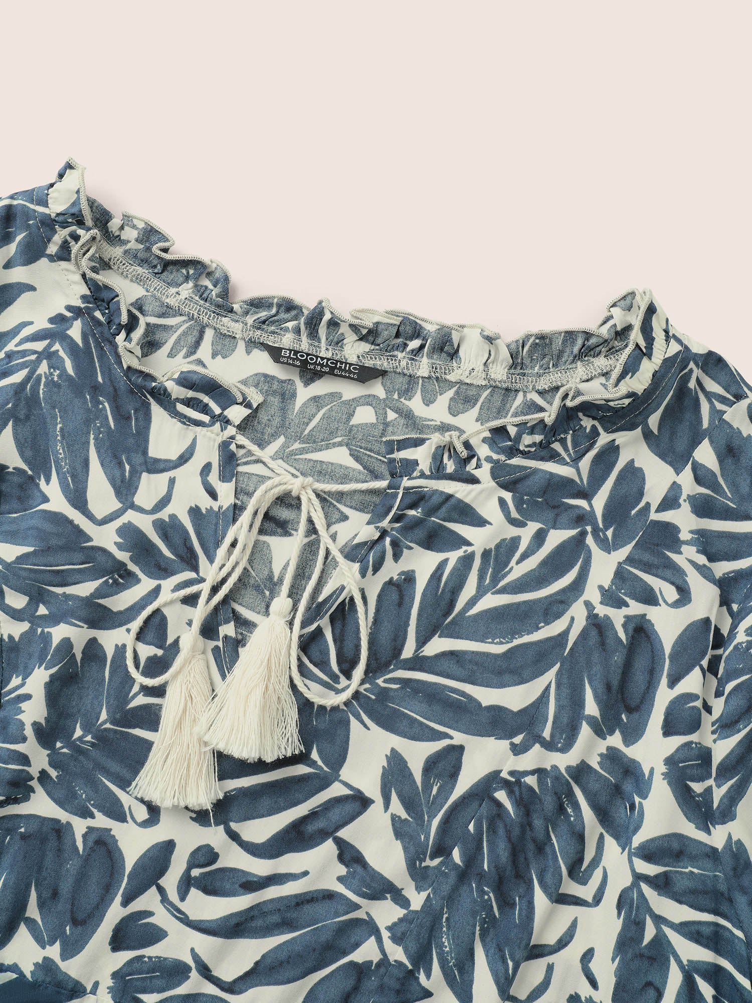 Plants Tassel Trim Tie Neck Rayon Blouse - Image 5
