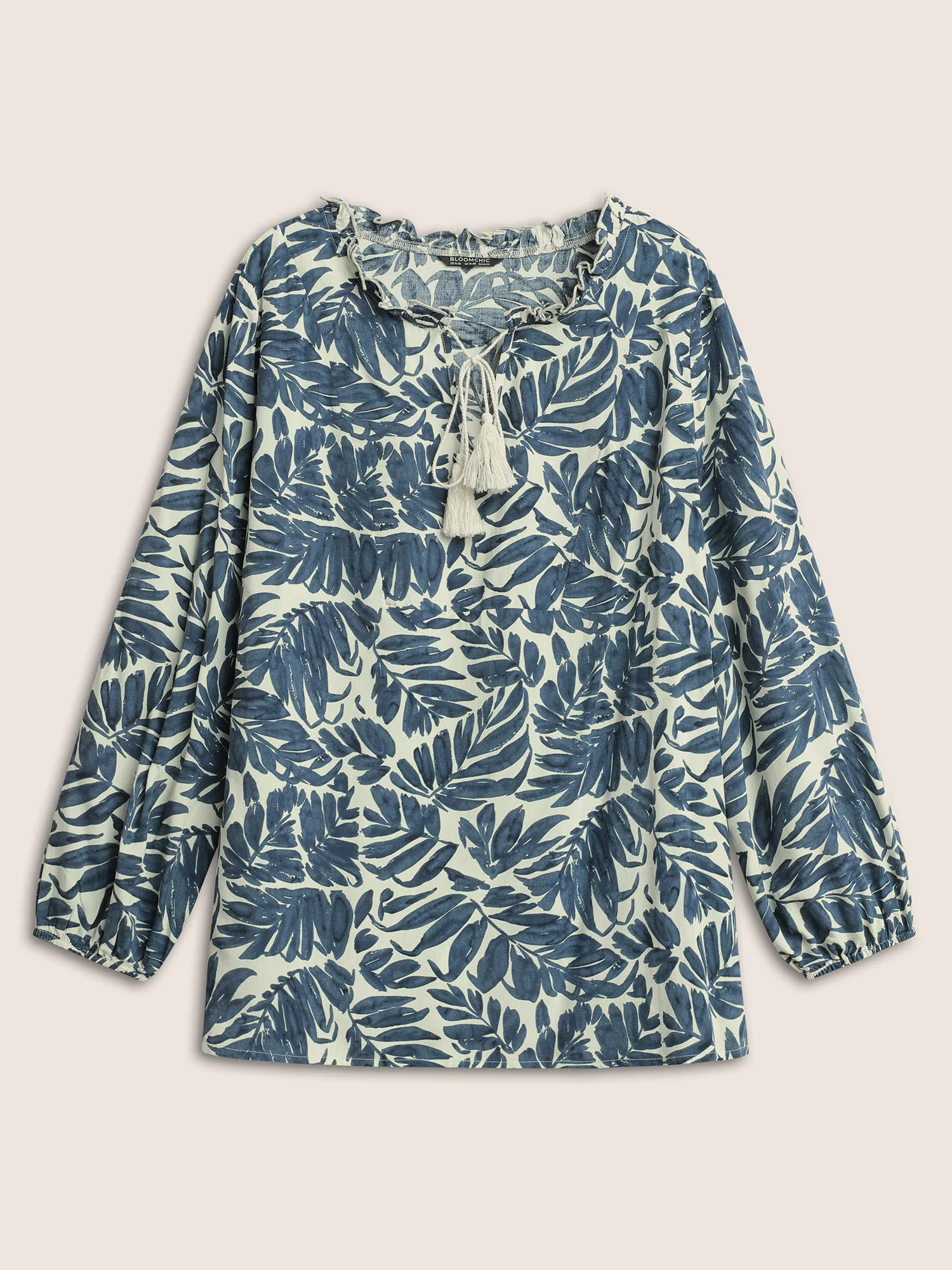 Plants Tassel Trim Tie Neck Rayon Blouse - Image 7