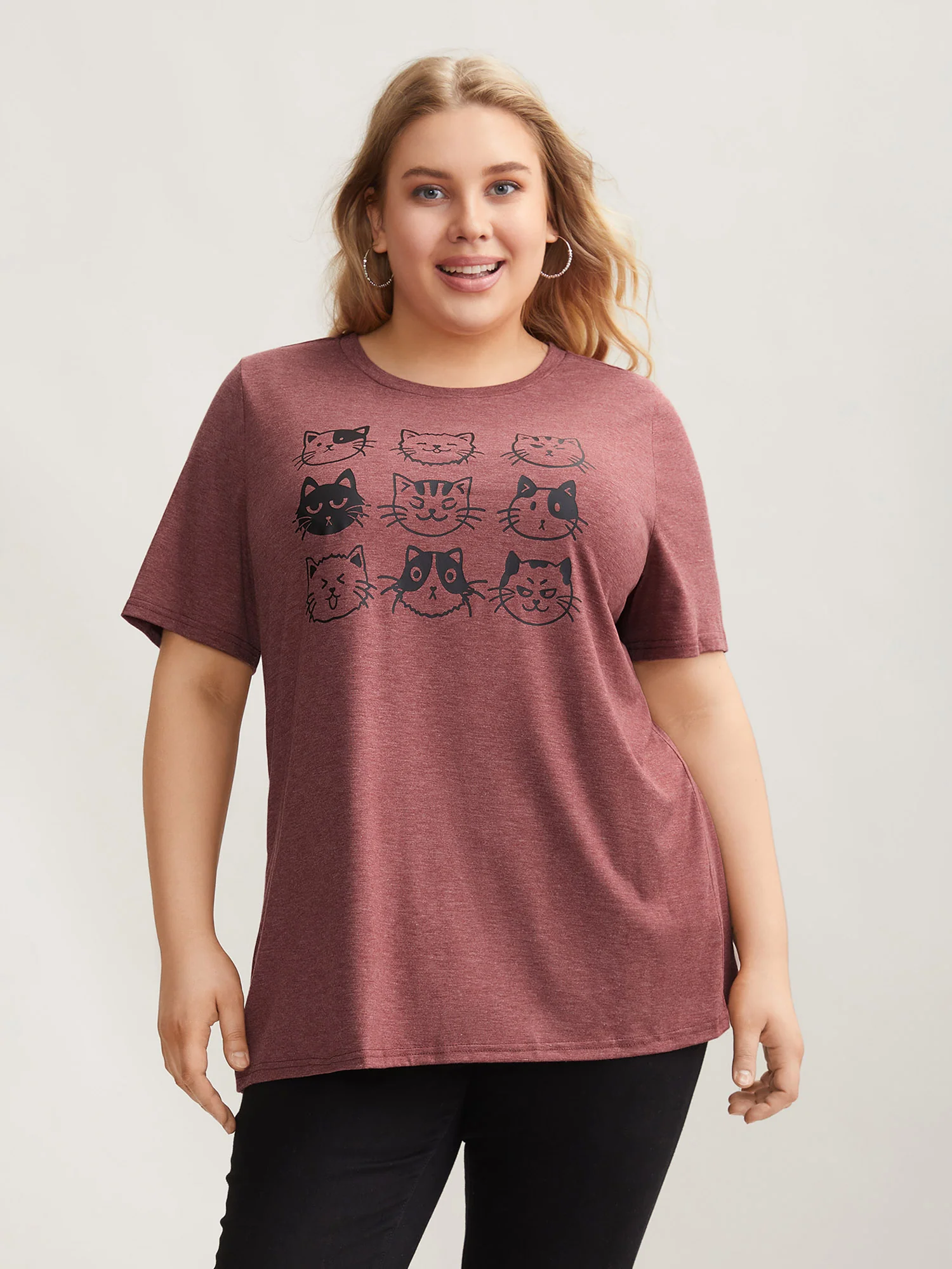 Playful Cats Print Crew Neck T-Shirt - Image 2