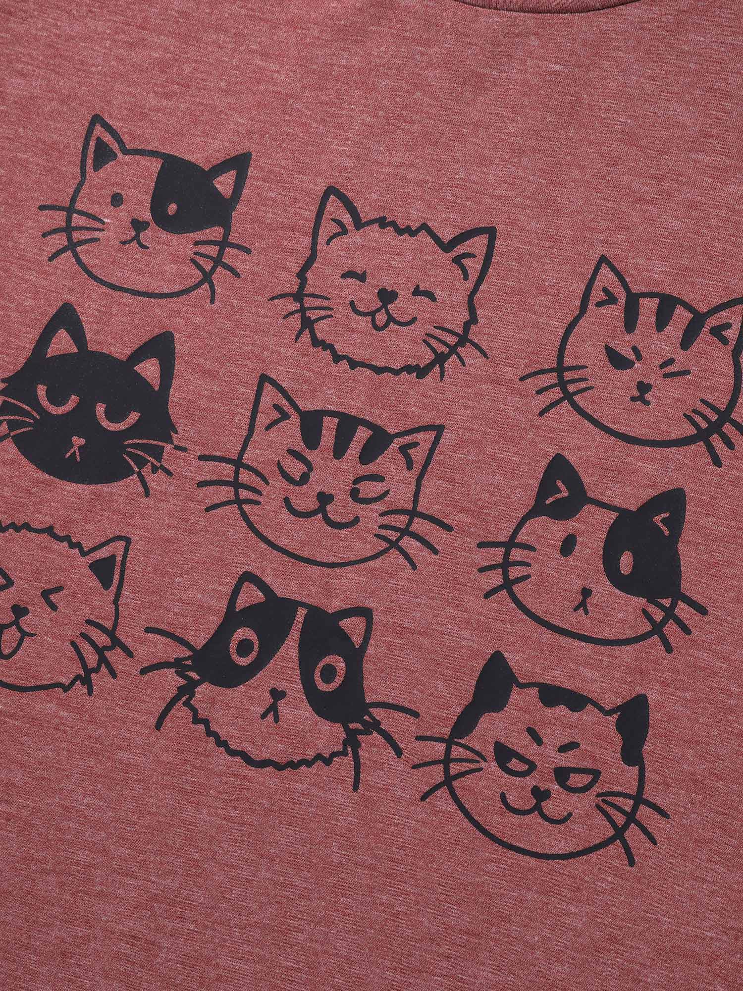 Playful Cats Print Crew Neck T-Shirt - Image 5