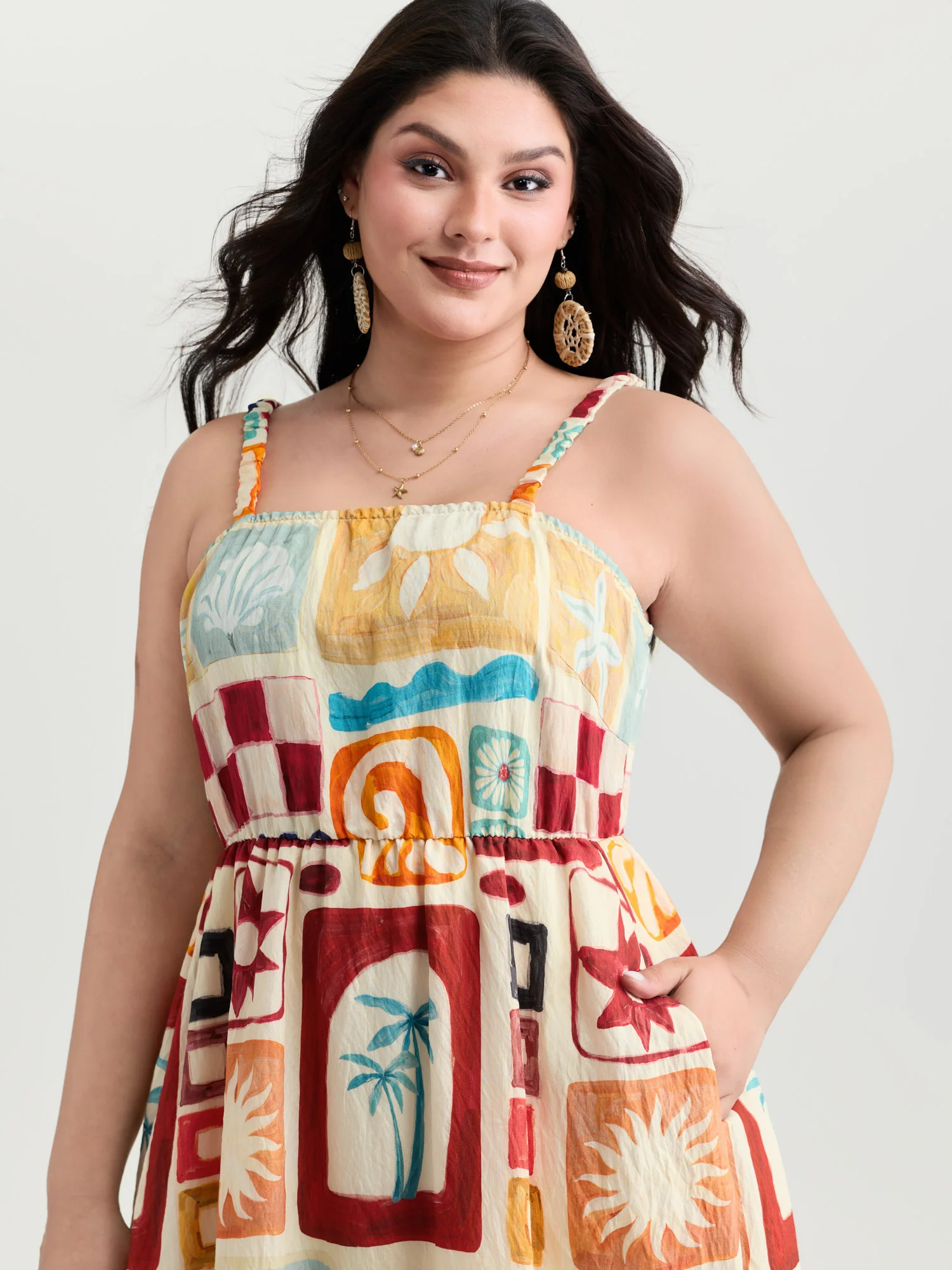 Playful Collage Print Cami Midi Dress - Image 2