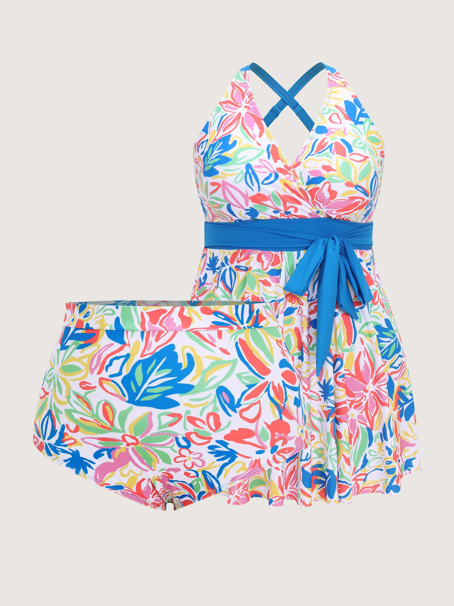 Playful Floral Print Contrast Tie Swim Dress - Image 5