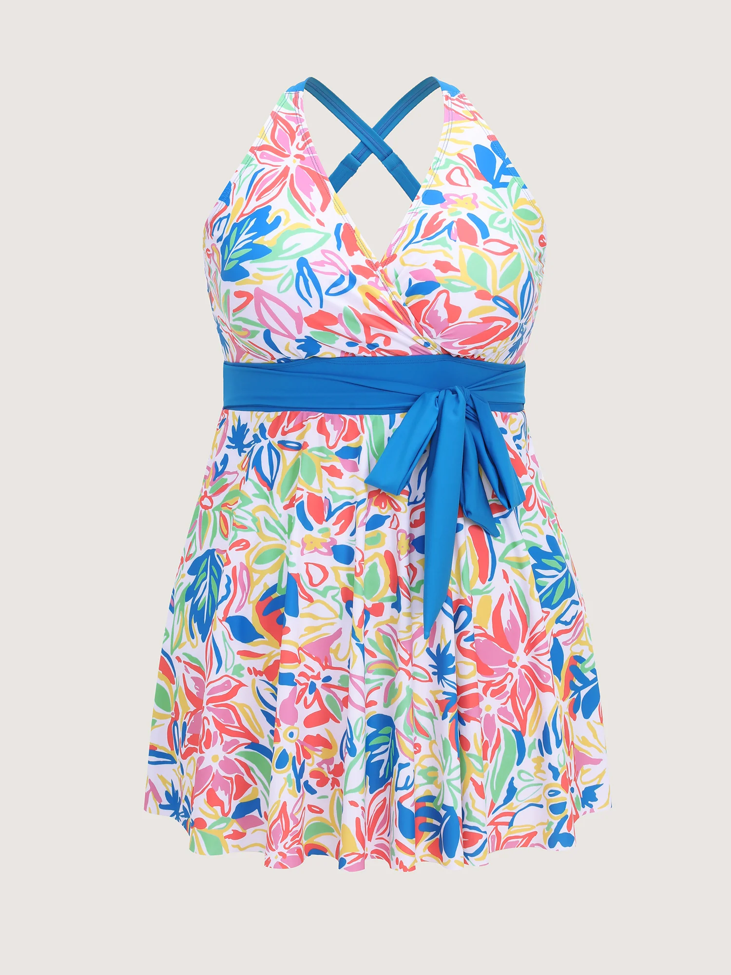 Playful Floral Print Contrast Tie Swim Dress - Image 6
