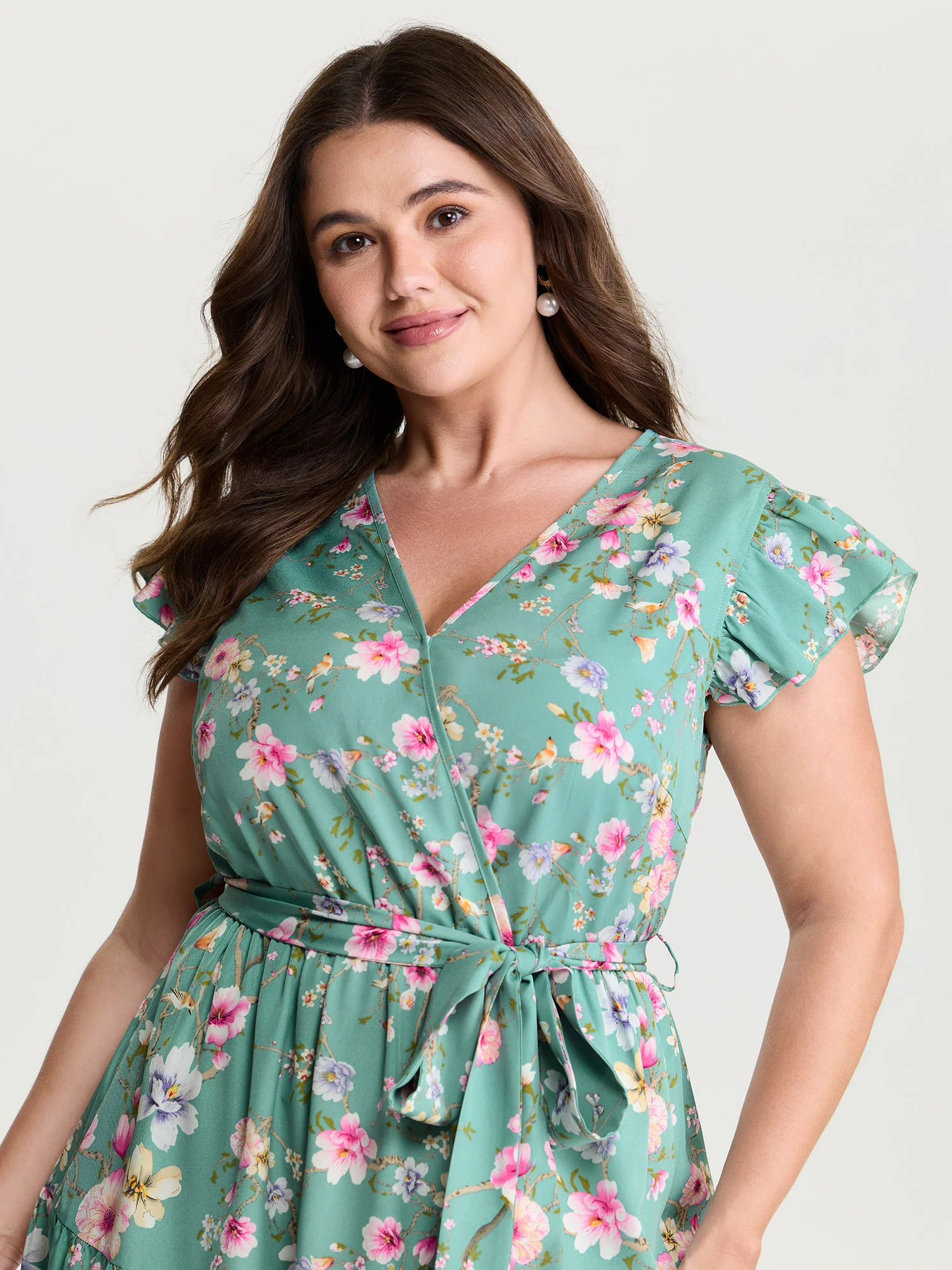 Playful Floral Print Flutter Sleeve Maxi Dress - Image 2