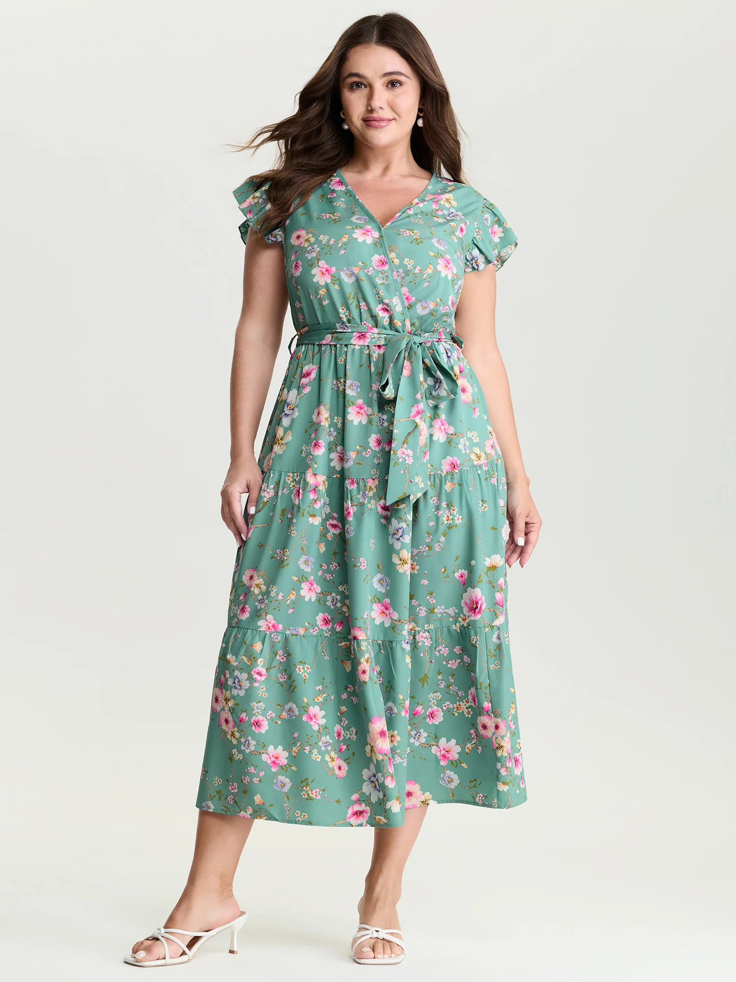 Playful Floral Print Flutter Sleeve Maxi Dress - Image 3