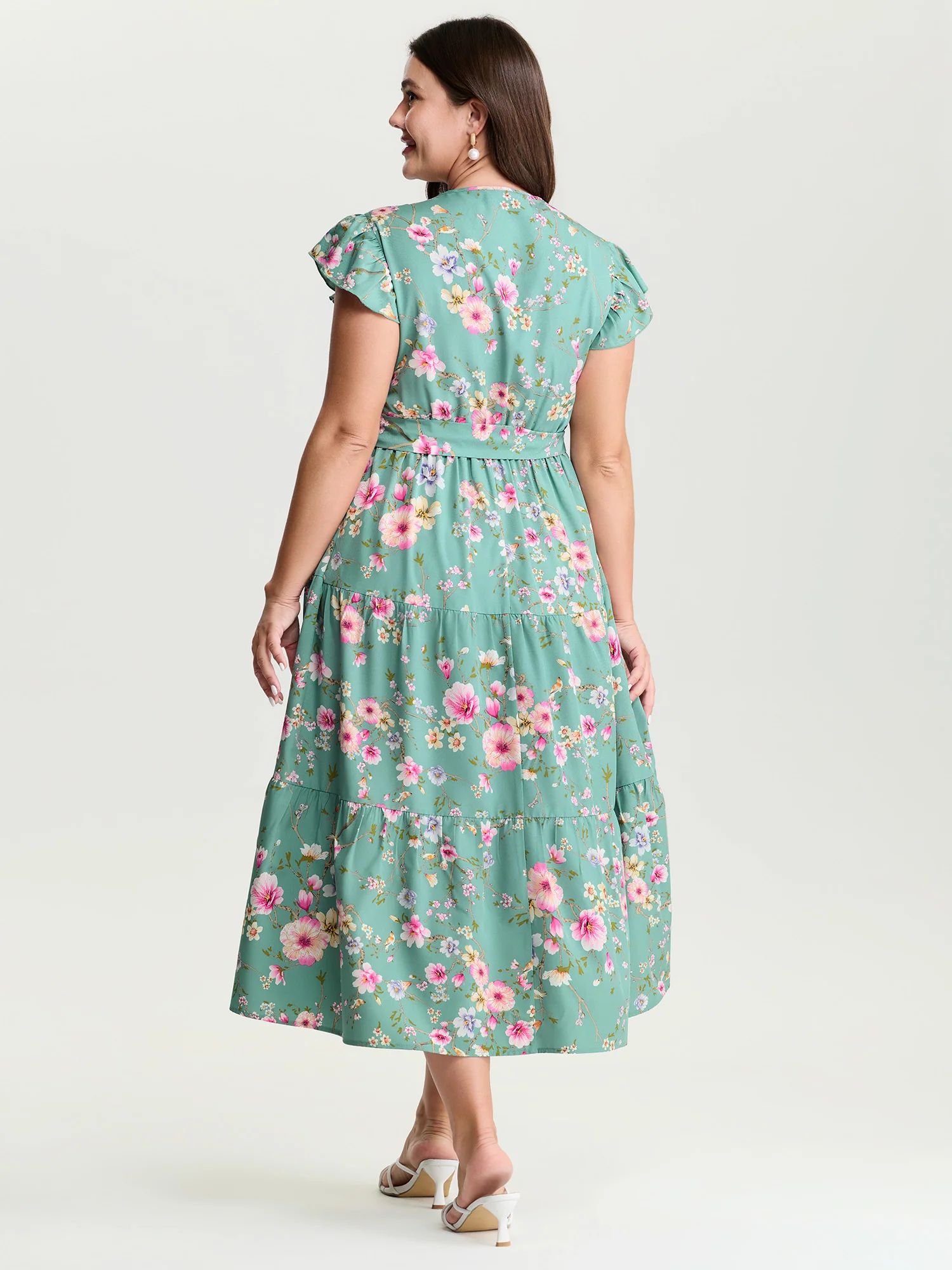 Playful Floral Print Flutter Sleeve Maxi Dress - Image 4