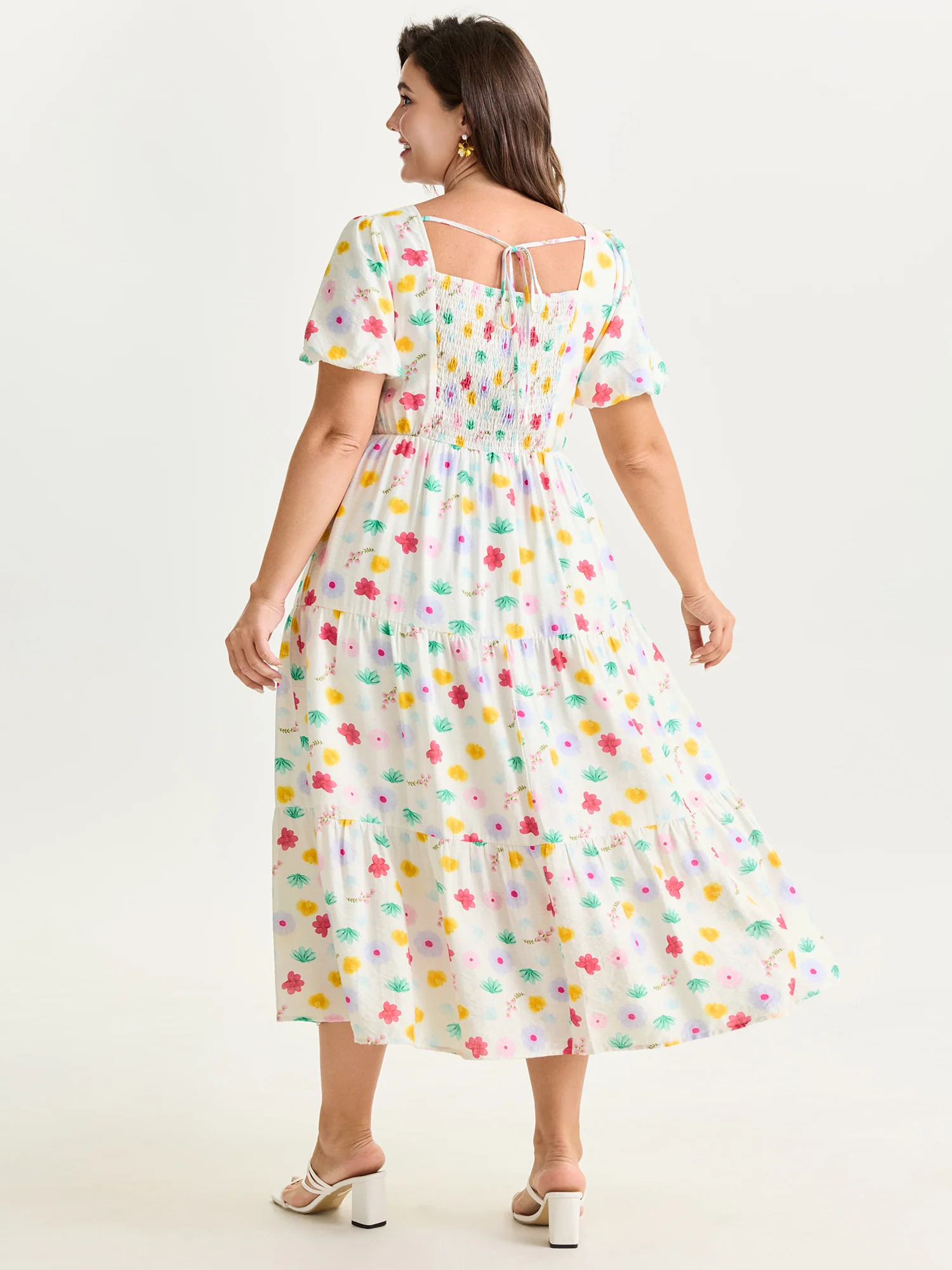 Playful Floral Print Pleated Flowy Midi Dress - Image 5