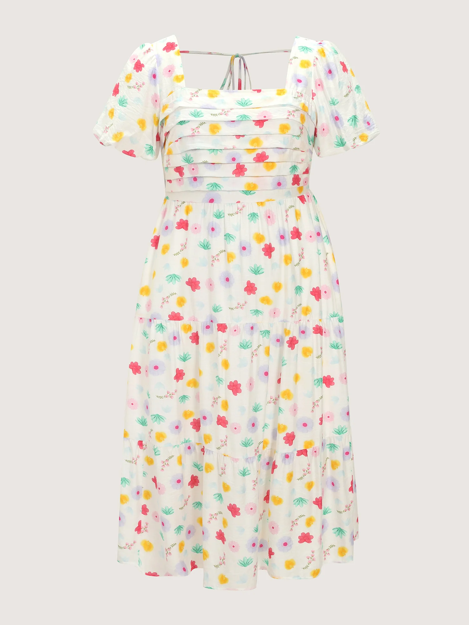 Playful Floral Print Pleated Flowy Midi Dress - Image 8