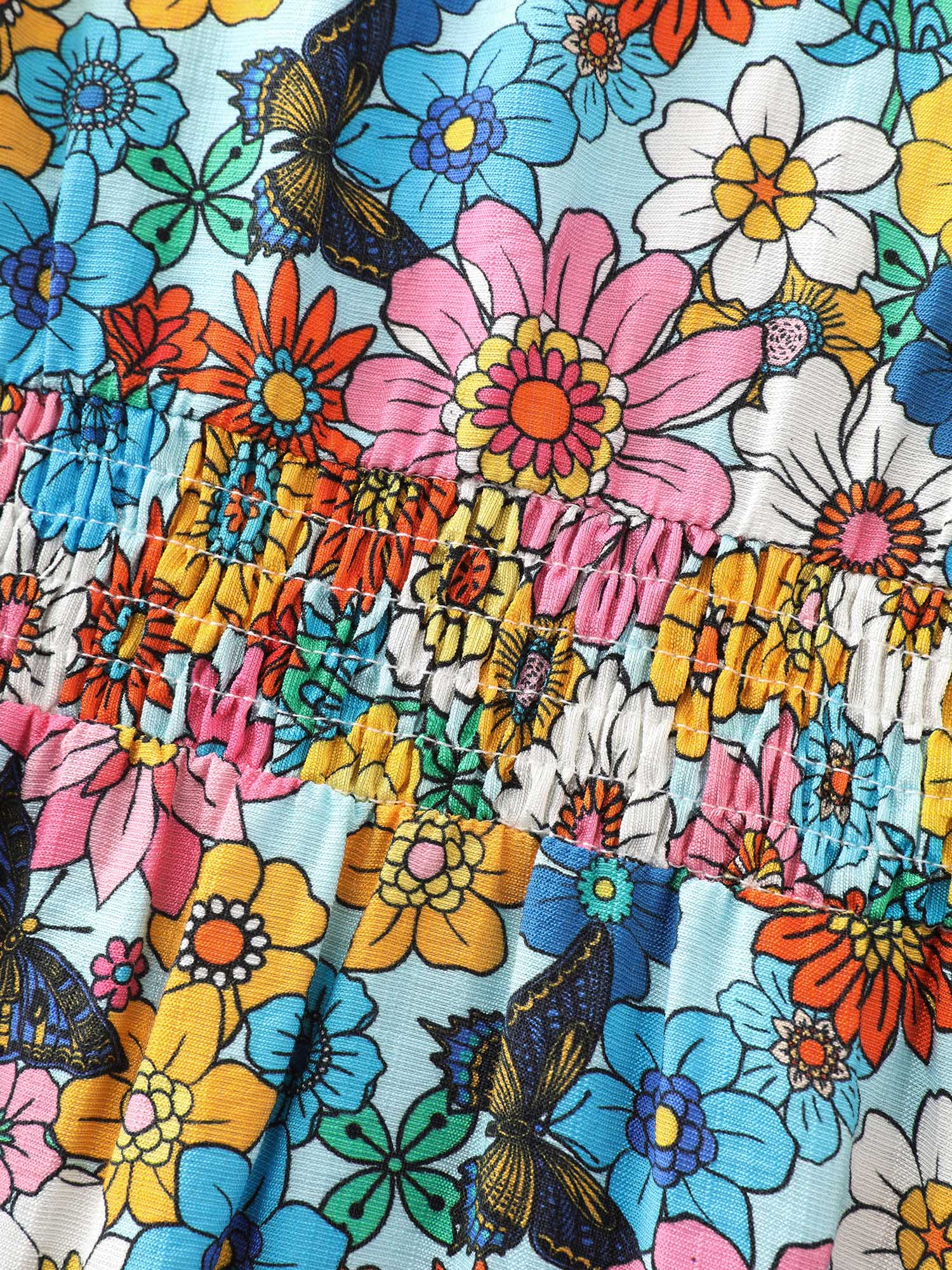Playful Floral Print Ruffled Straps Midi Dress - Image 6