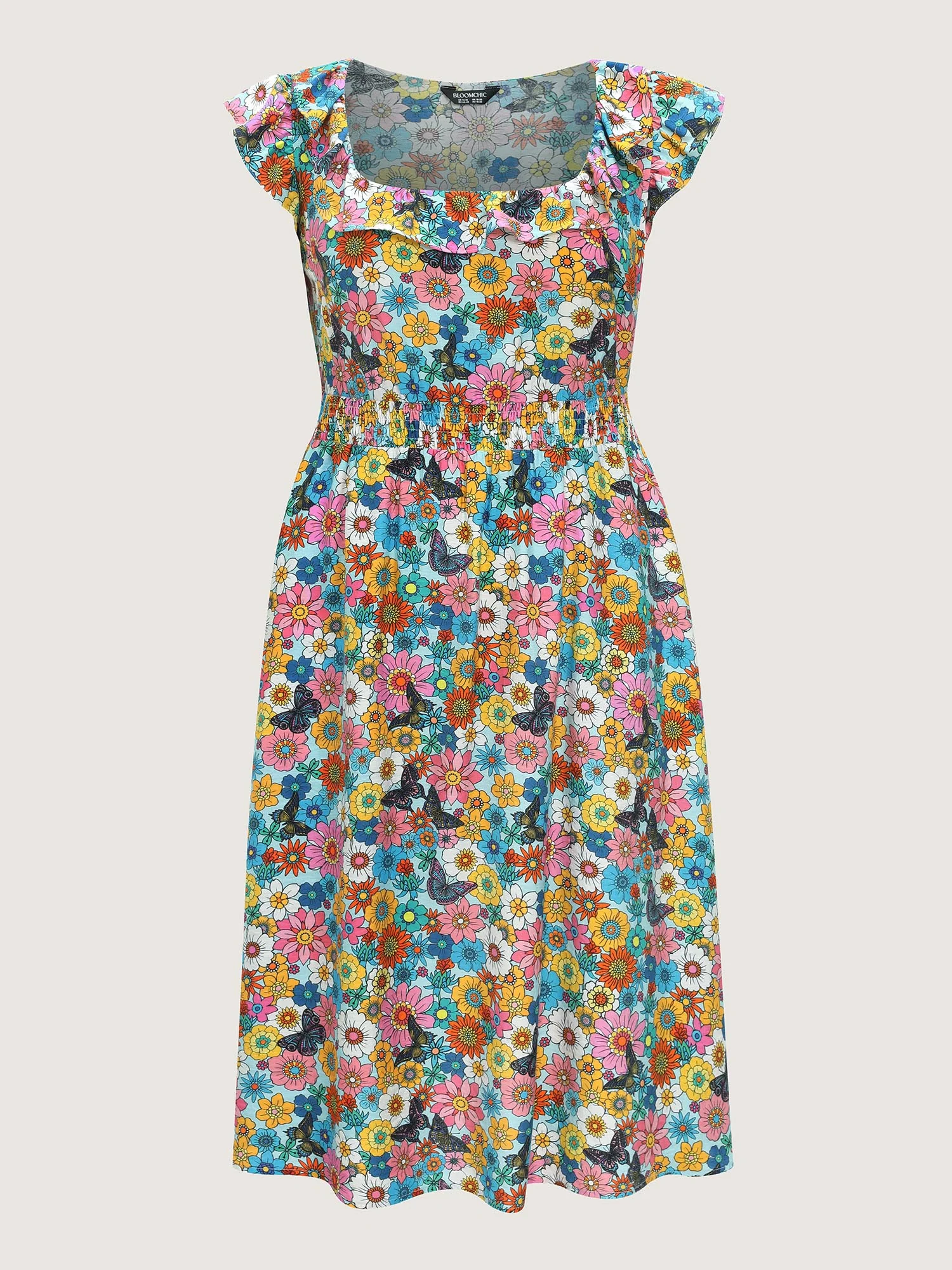 Playful Floral Print Ruffled Straps Midi Dress - Image 7