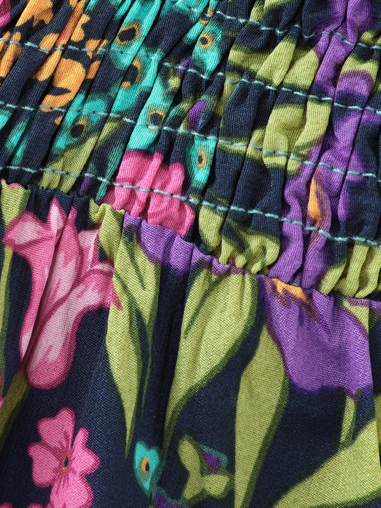 Playful Floral Print Shirred Midi Dress - Image 6