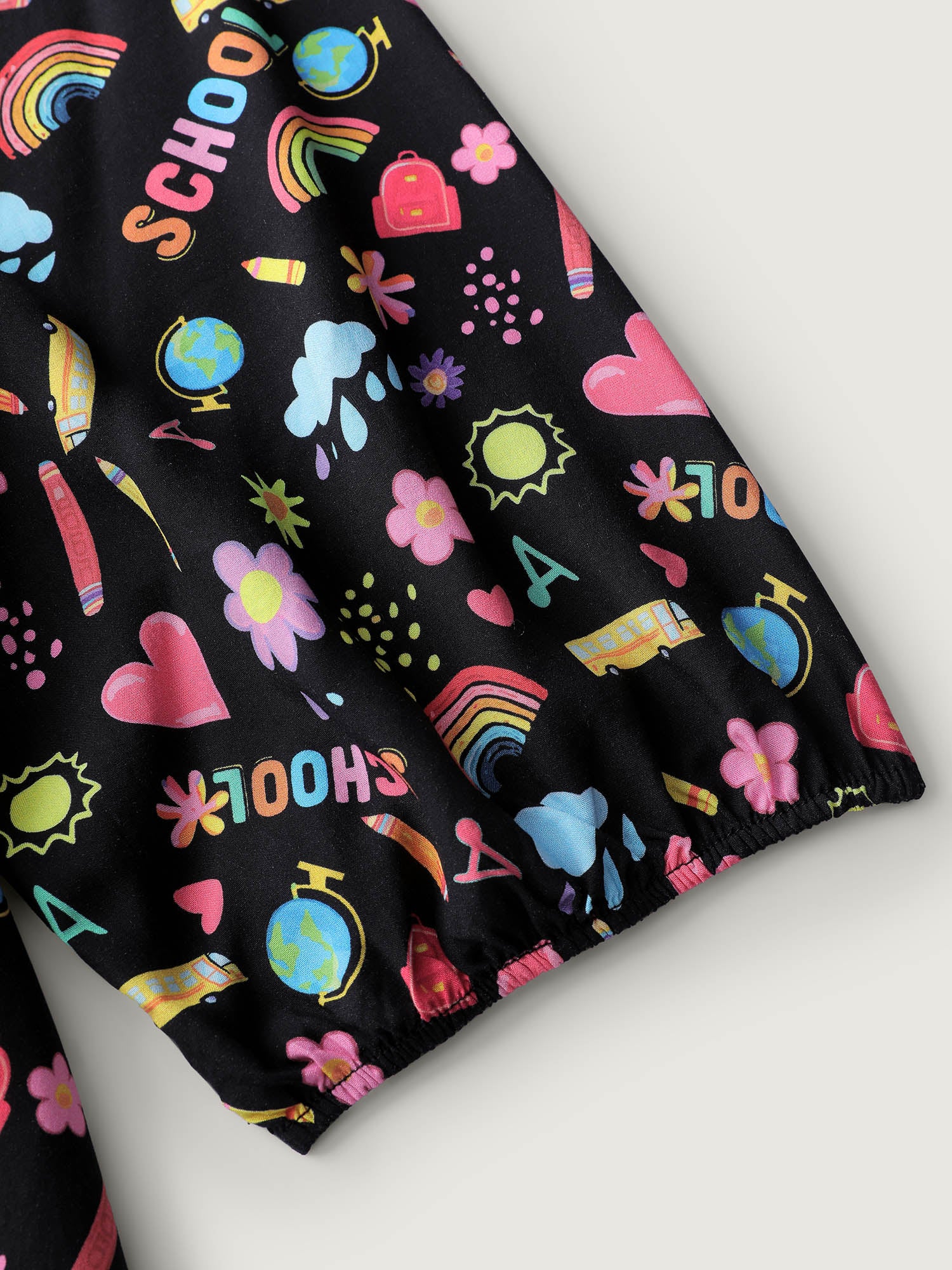 Playful School Print Rayon Deep Neck Midi Dress - Image 5