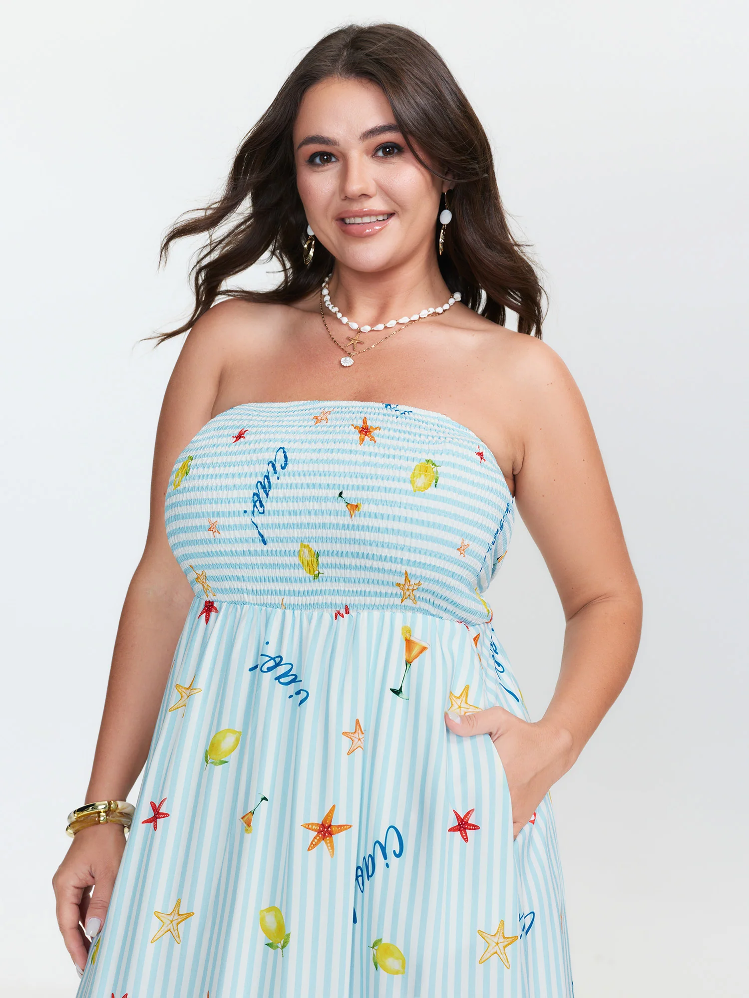 Playful Striped Print Shirred Maxi Dress - Image 2