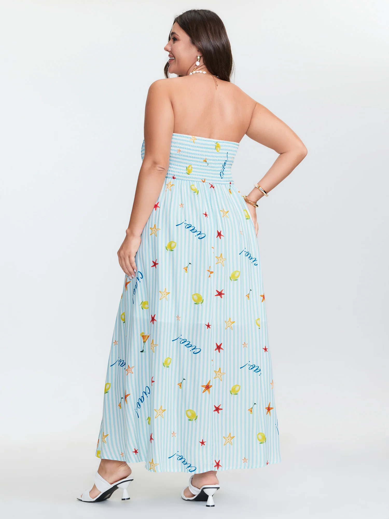 Playful Striped Print Shirred Maxi Dress - Image 4