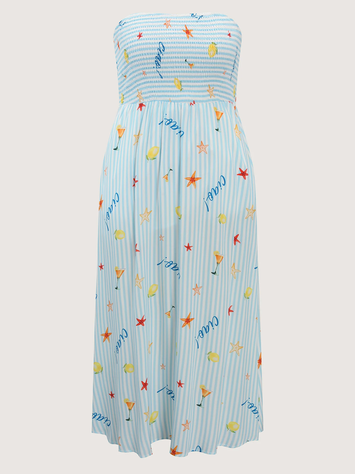 Playful Striped Print Shirred Maxi Dress - Image 7