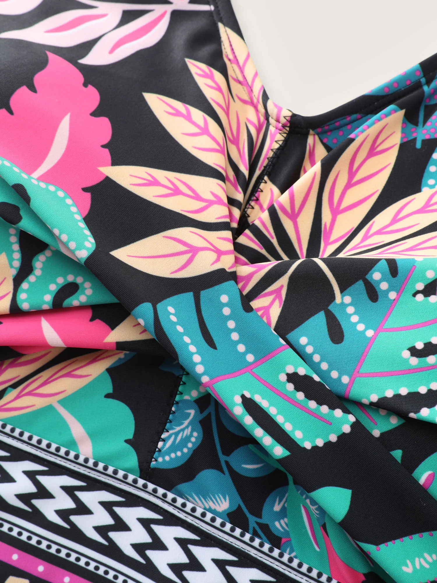 Playful Tropical Floral Print Pockets Swim Dress - Image 9