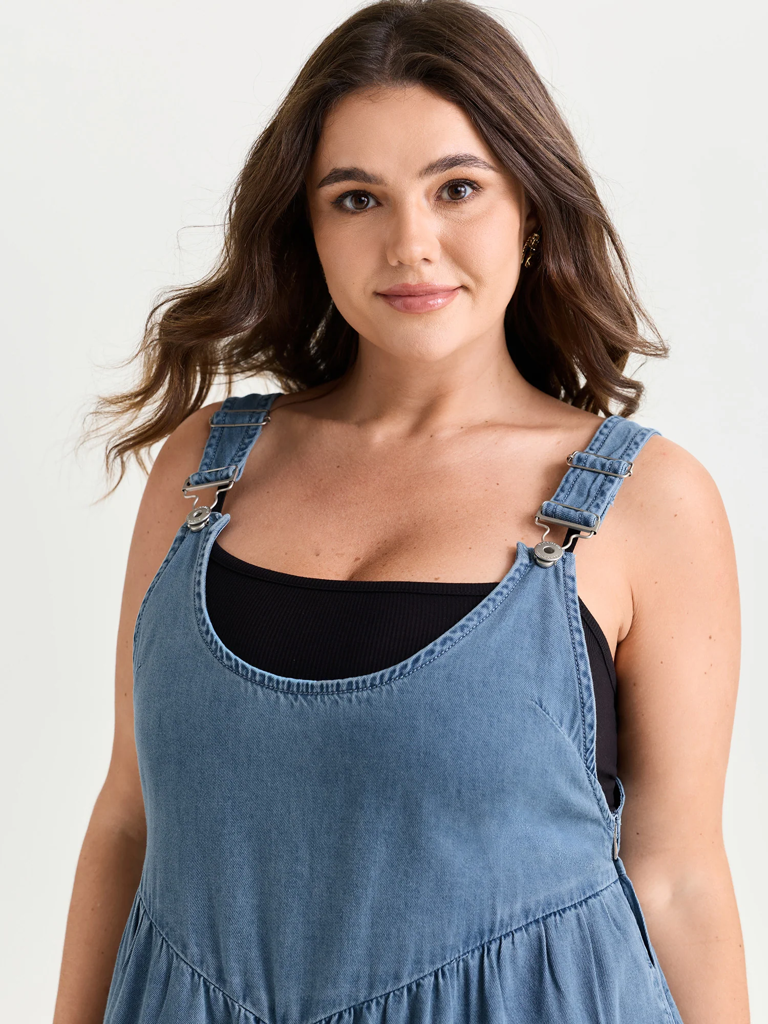 Pleated Adjustable Overall Straps Denim Jumpsuit - Image 2