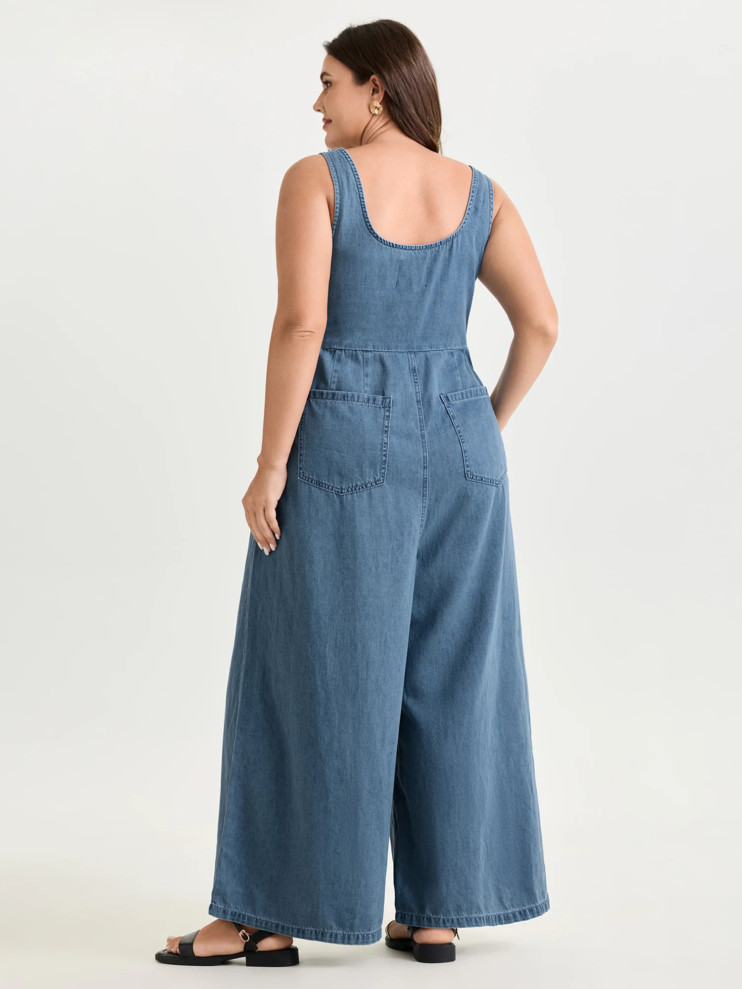 Pleated Adjustable Overall Straps Denim Jumpsuit - Image 4