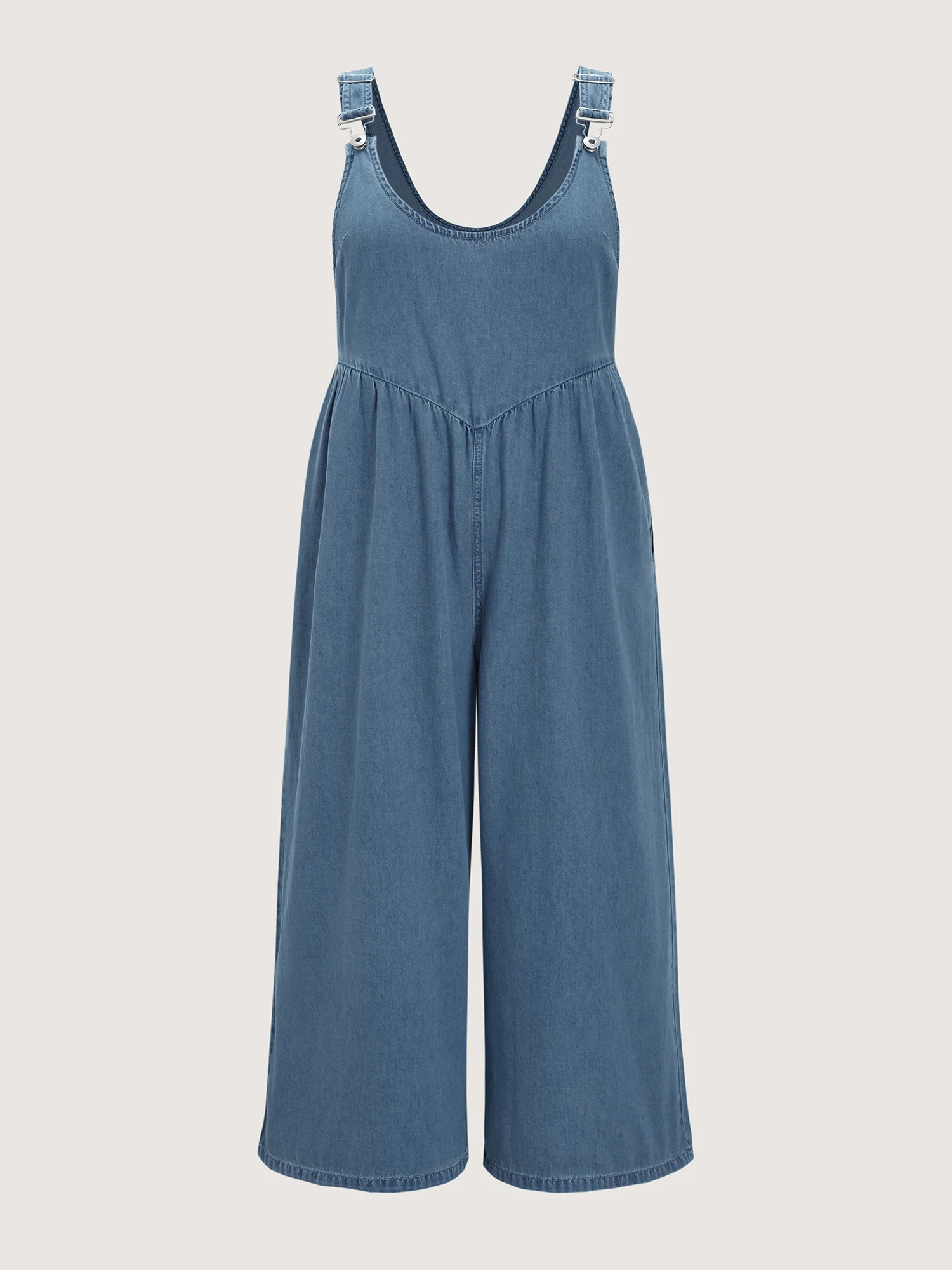 Pleated Adjustable Overall Straps Denim Jumpsuit - Image 7