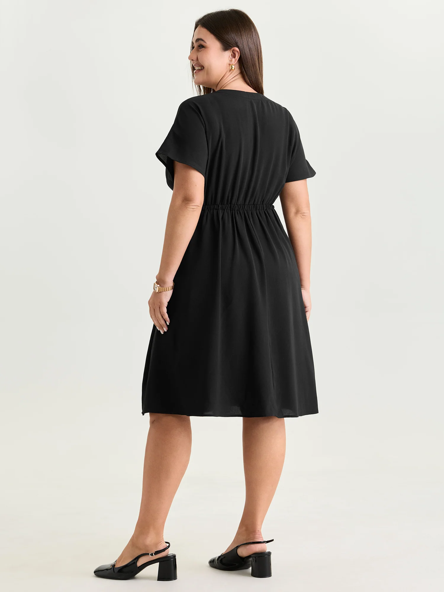 Pleated Belted Detail Pockets Midi Dress - Image 4