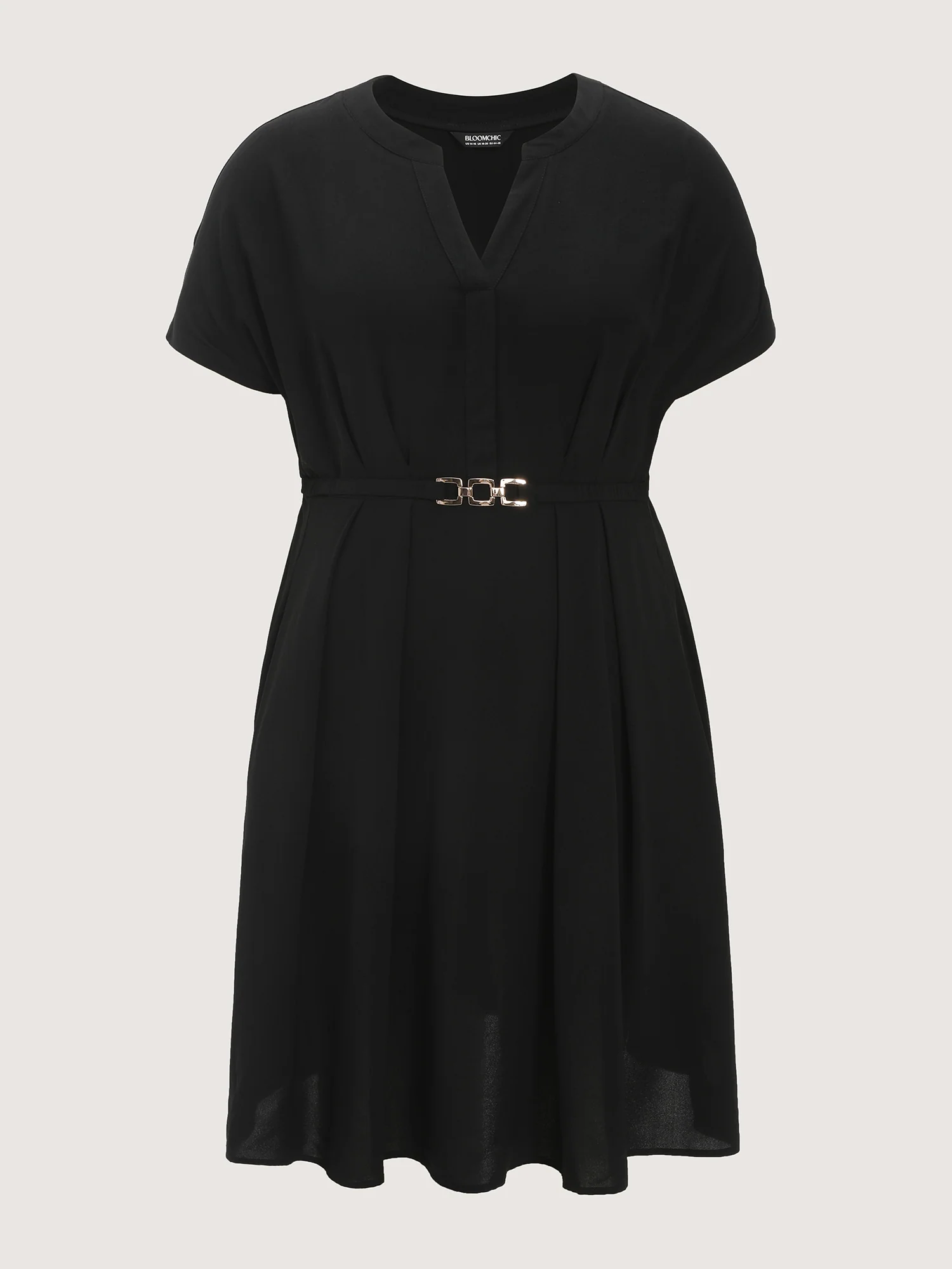 Pleated Belted Detail Pockets Midi Dress - Image 7