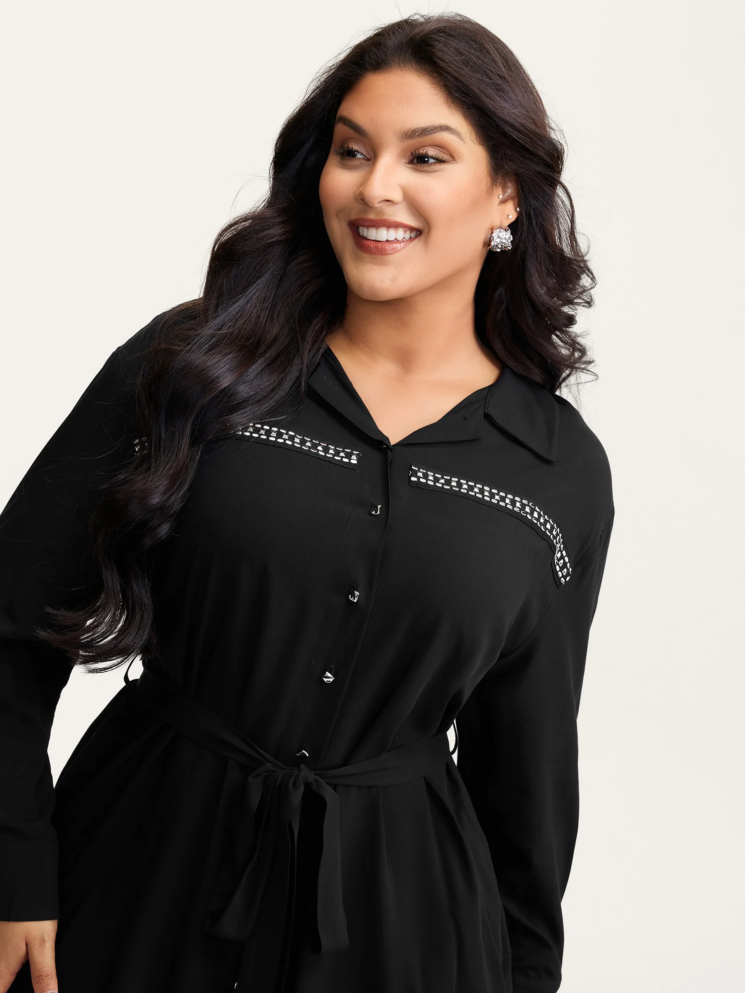 Pleated Belted Waist Midi Shirt Dress - Image 2