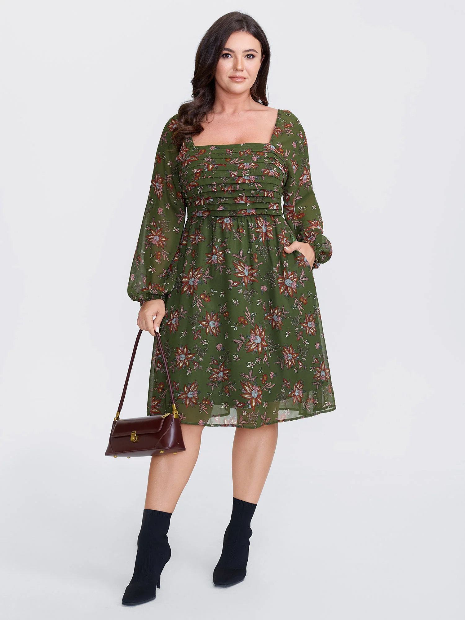 Pleated Bodice Stretchy Waist Mini Dress - Image 2