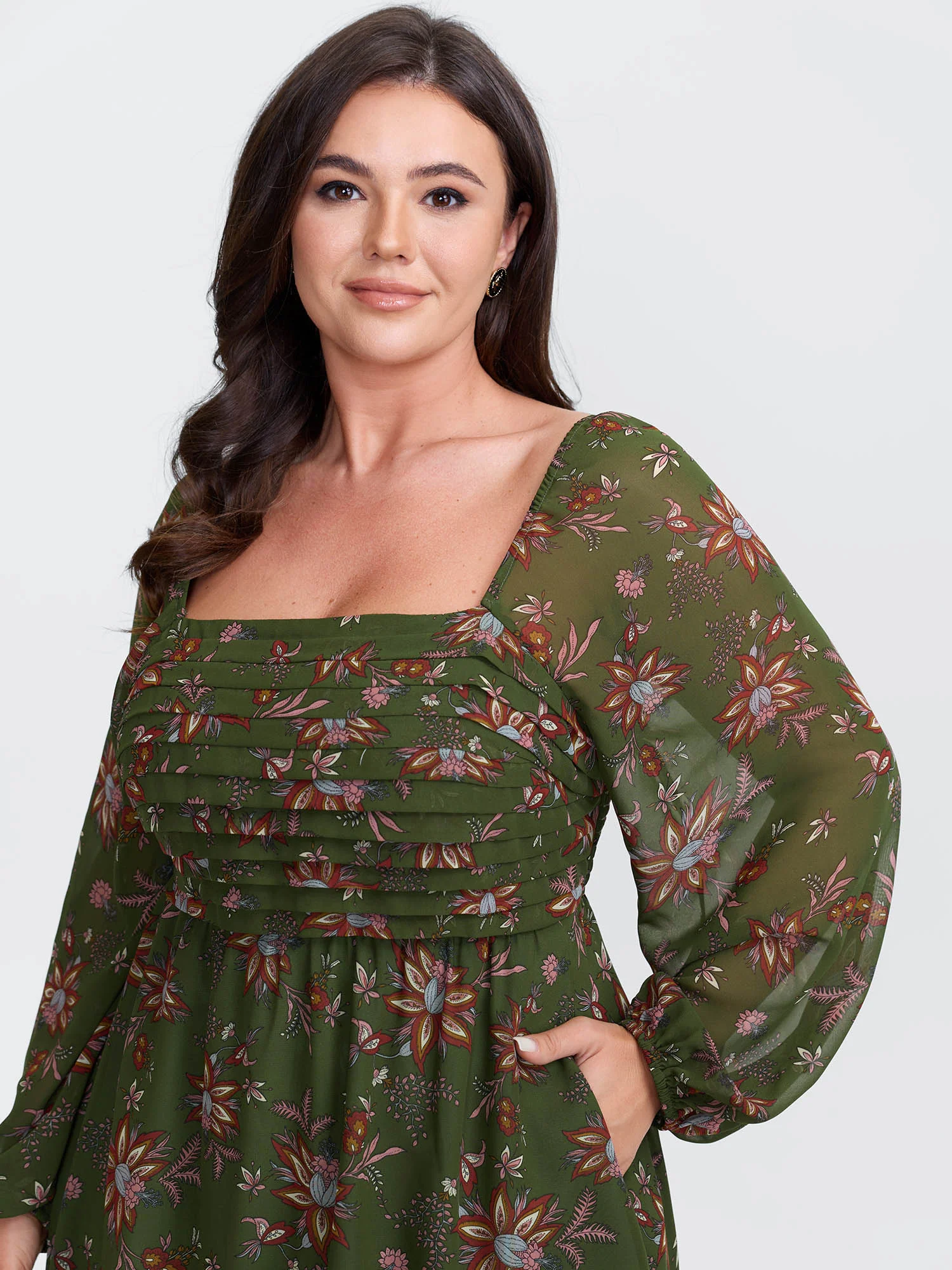 Pleated Bodice Stretchy Waist Mini Dress - Image 3