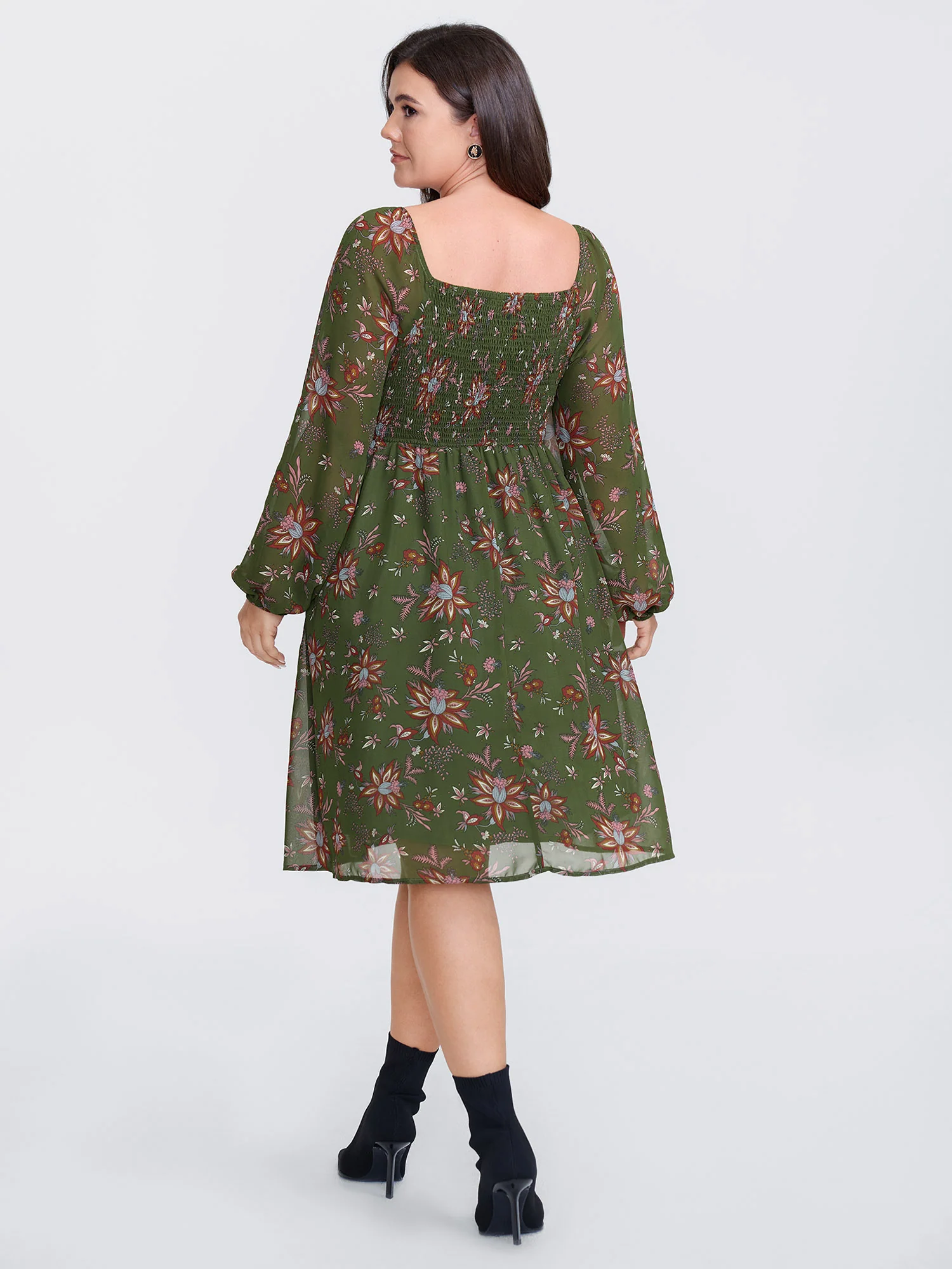 Pleated Bodice Stretchy Waist Mini Dress - Image 4