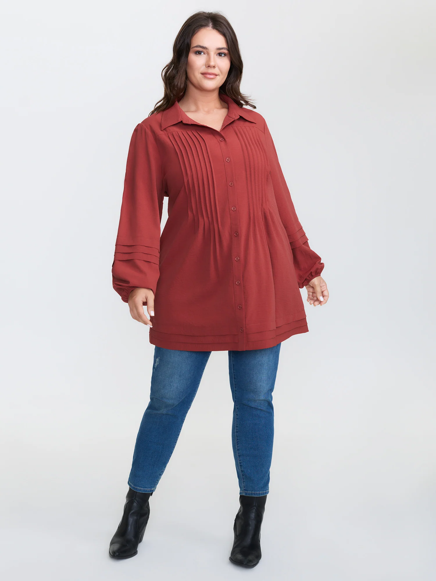 Pleated Button Placket Open-Front Shirt - Image 3