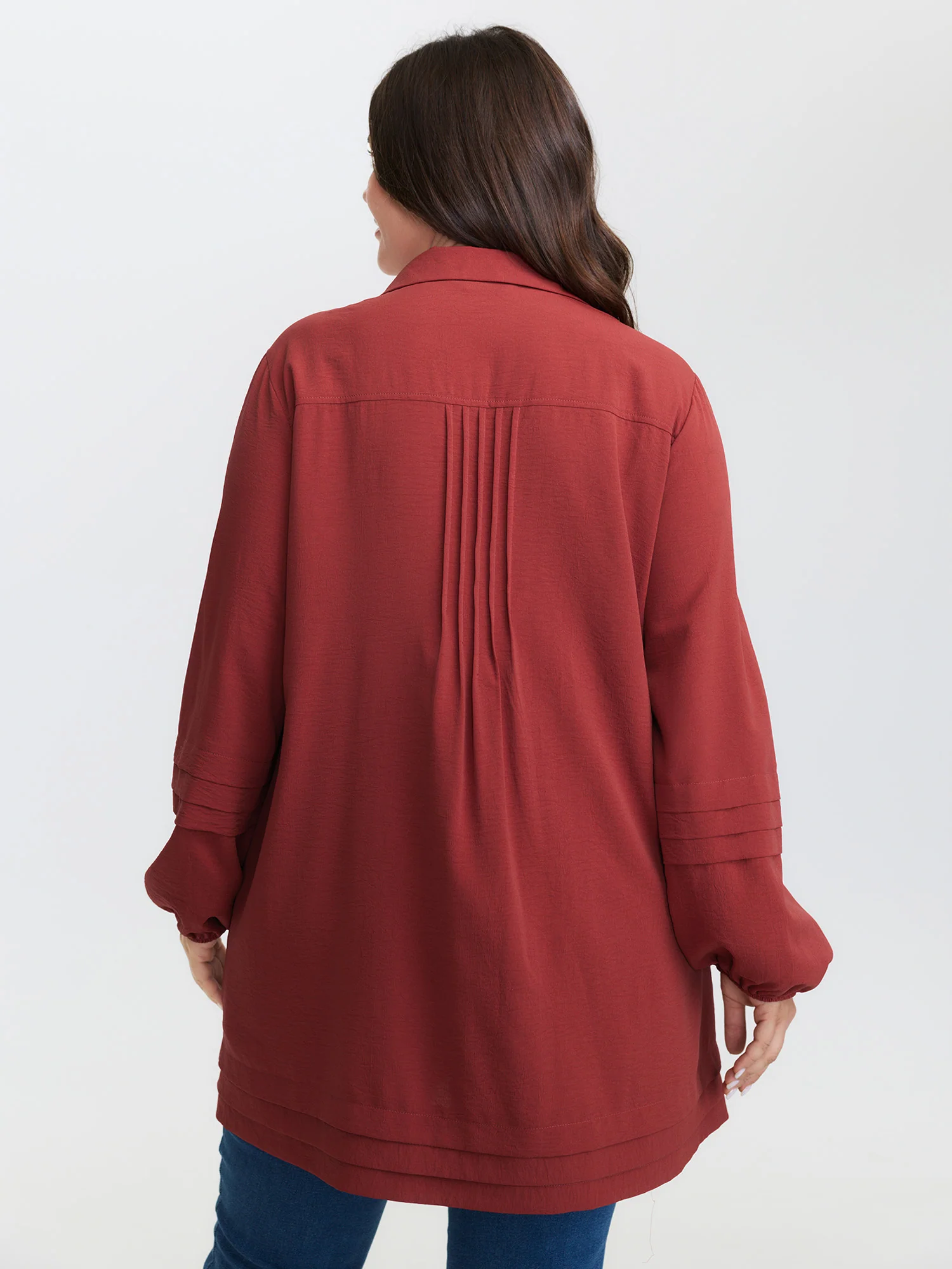 Pleated Button Placket Open-Front Shirt - Image 5