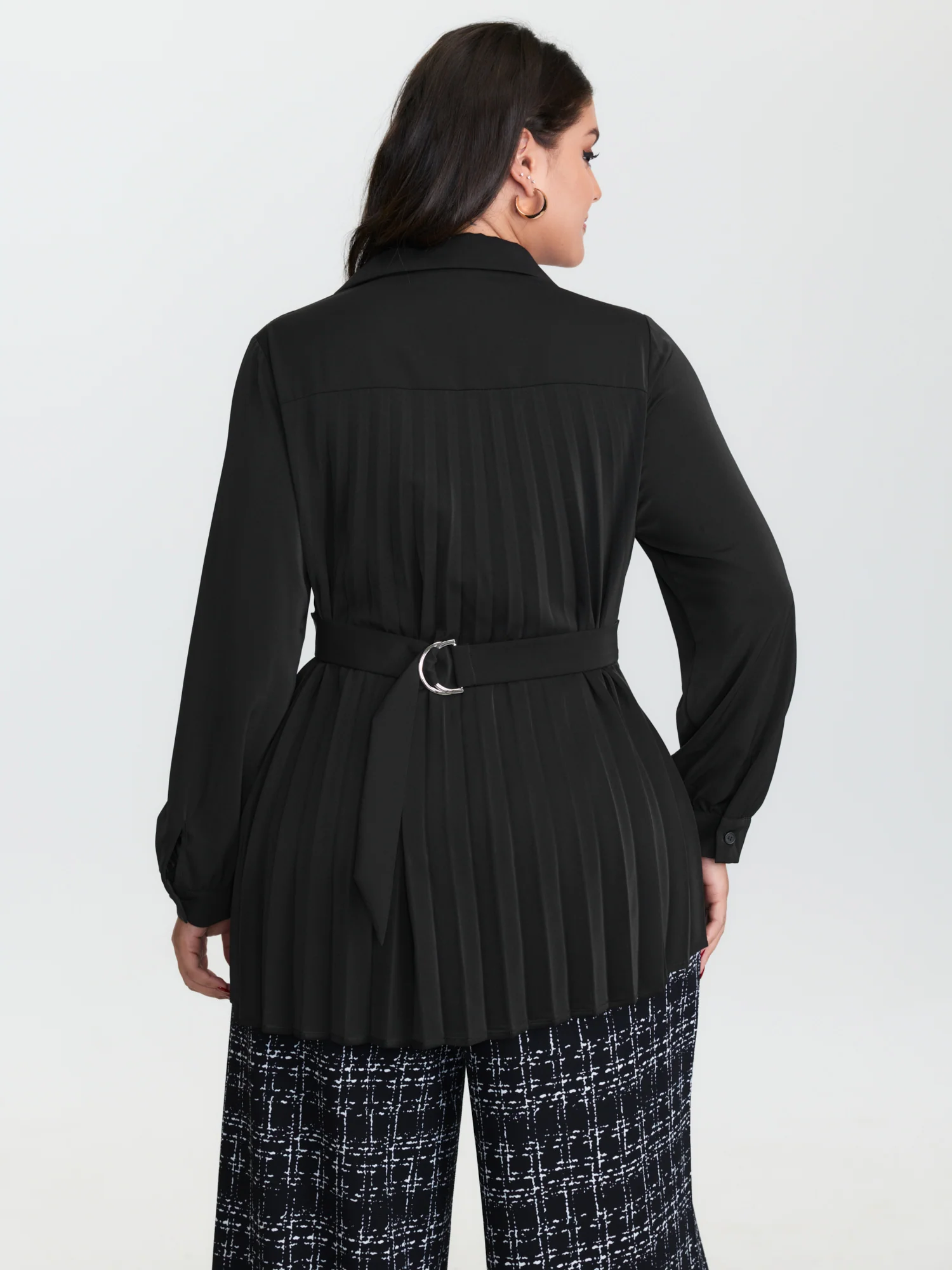 Pleated Cinched-Waist Belted Blouse - Image 4