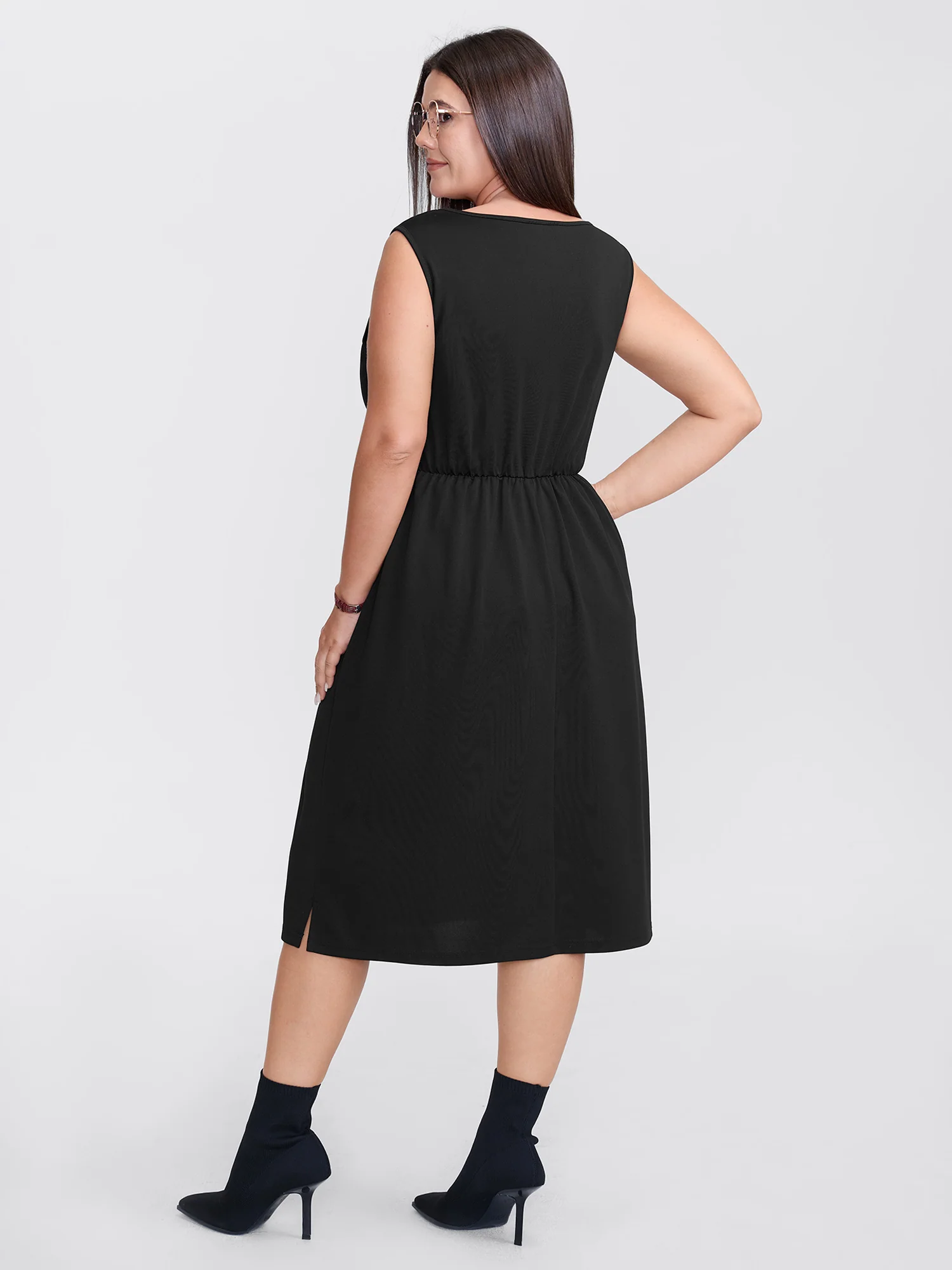 Pleated Crossover Waist Sheath Midi Dress - Image 4