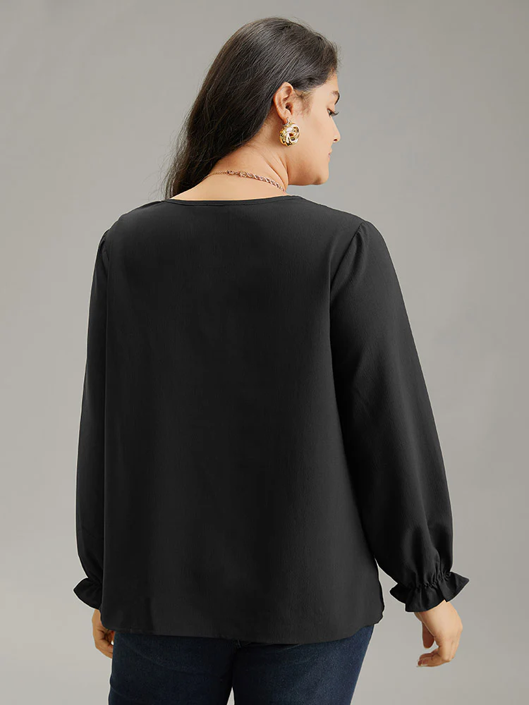 Pleated Detail Contrast Lace Ruffle Blouse - Image 2