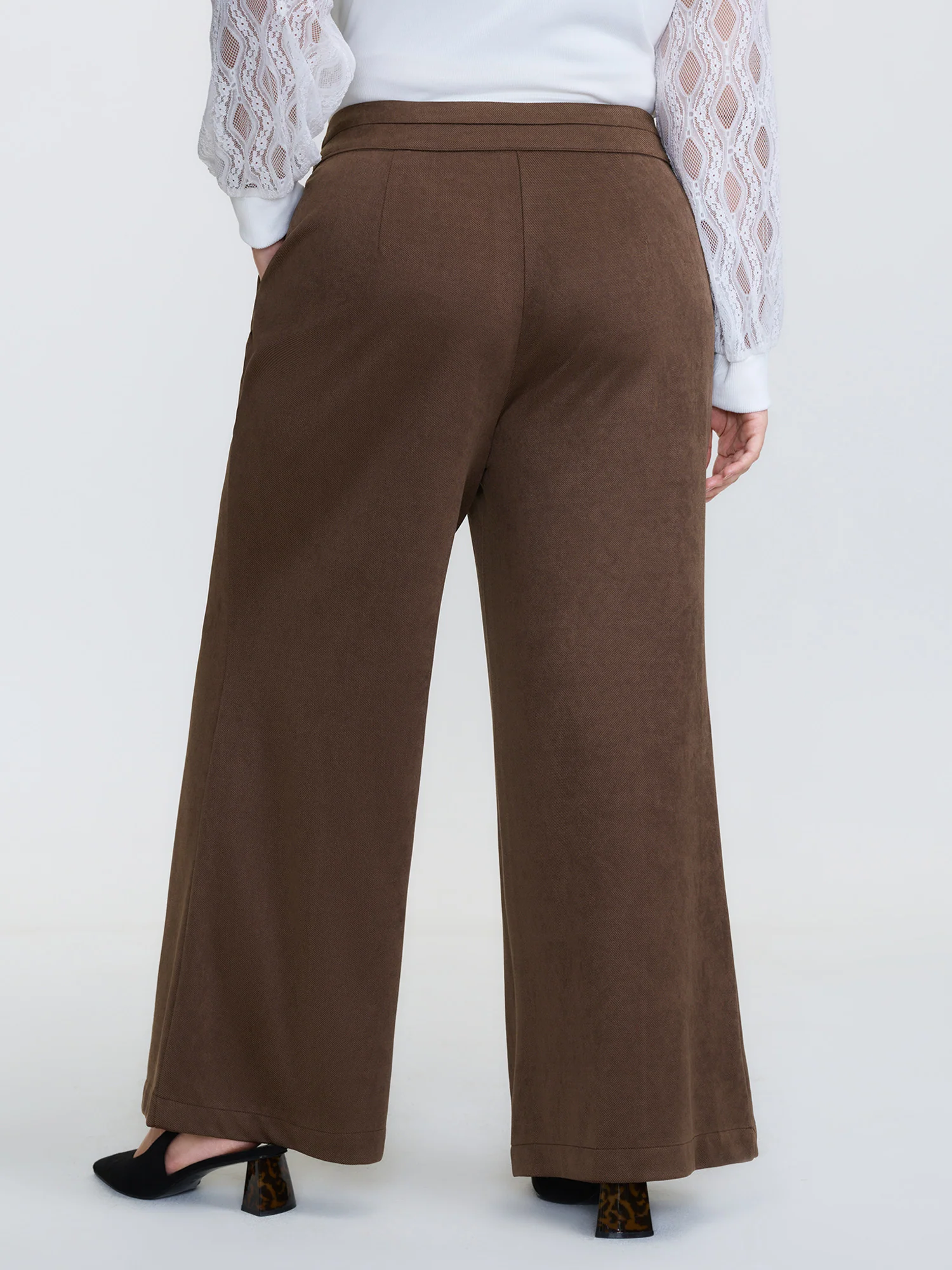 Pleated Double Button Flared Hem Pants - Image 4