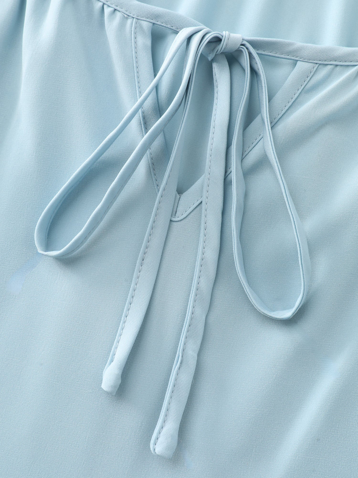 Pleated Drawstring Neckline Plain Blouse - Image 5