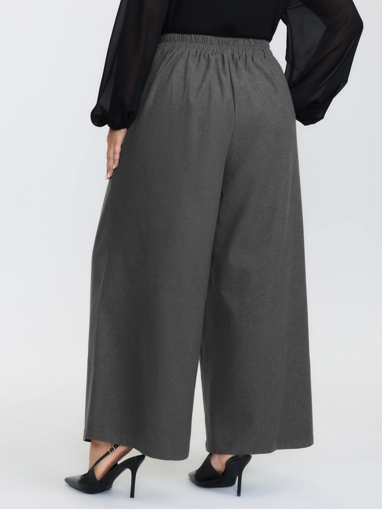 Pleated Elastic Waistband Wide-Leg Pants - Image 5