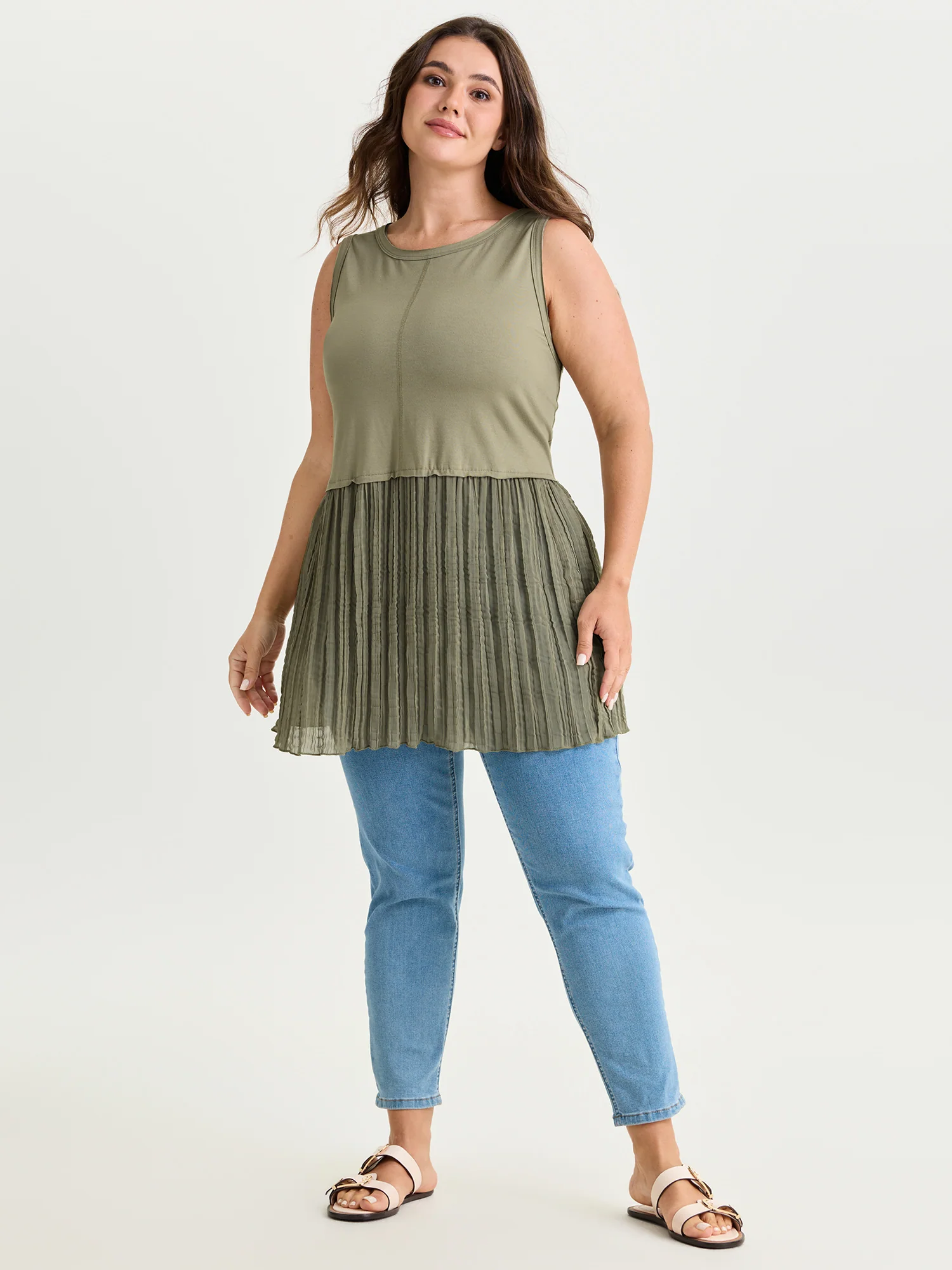Pleated Flowy Long Sleeveless T-Shirt - Image 3