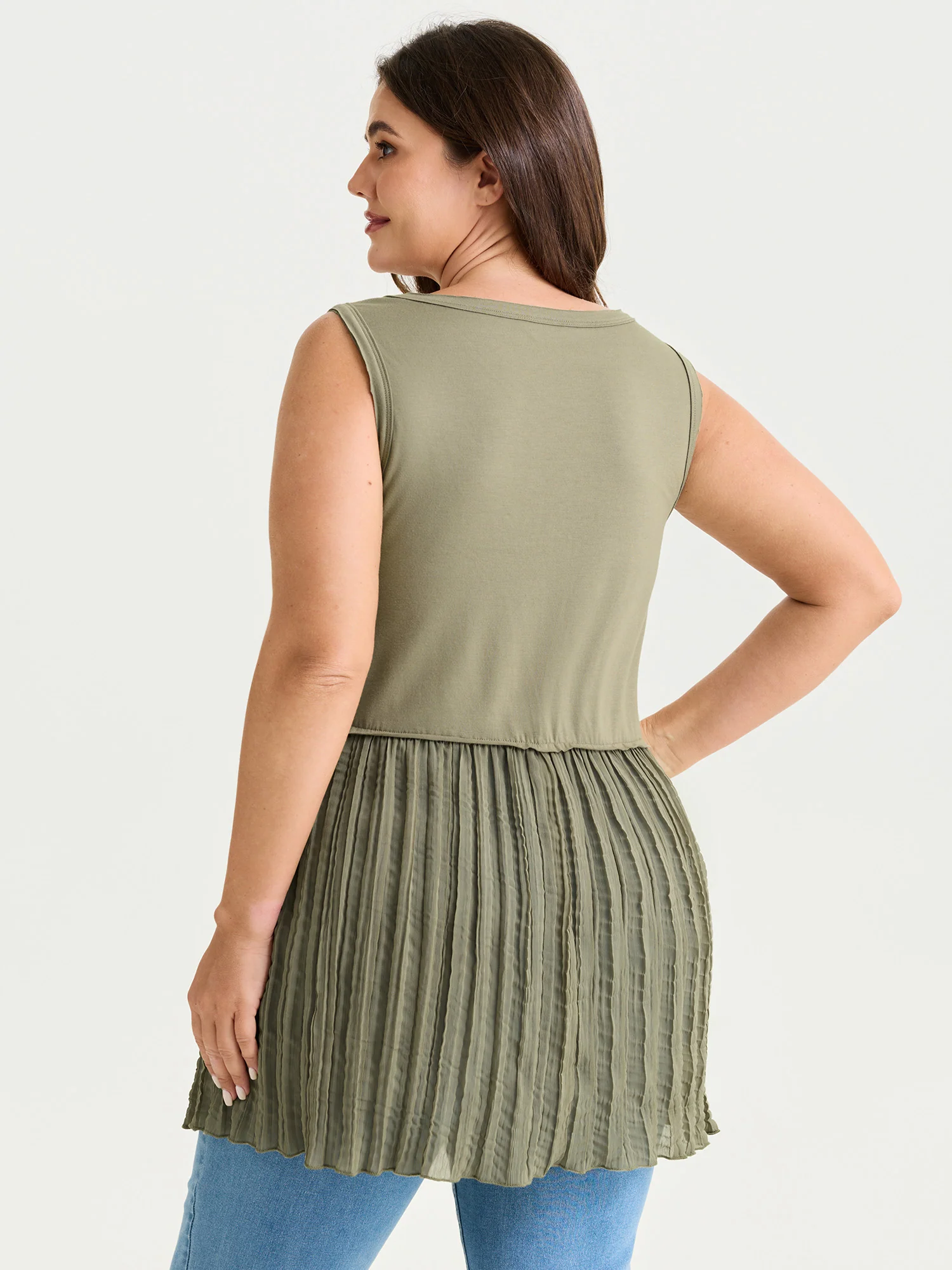 Pleated Flowy Long Sleeveless T-Shirt - Image 4